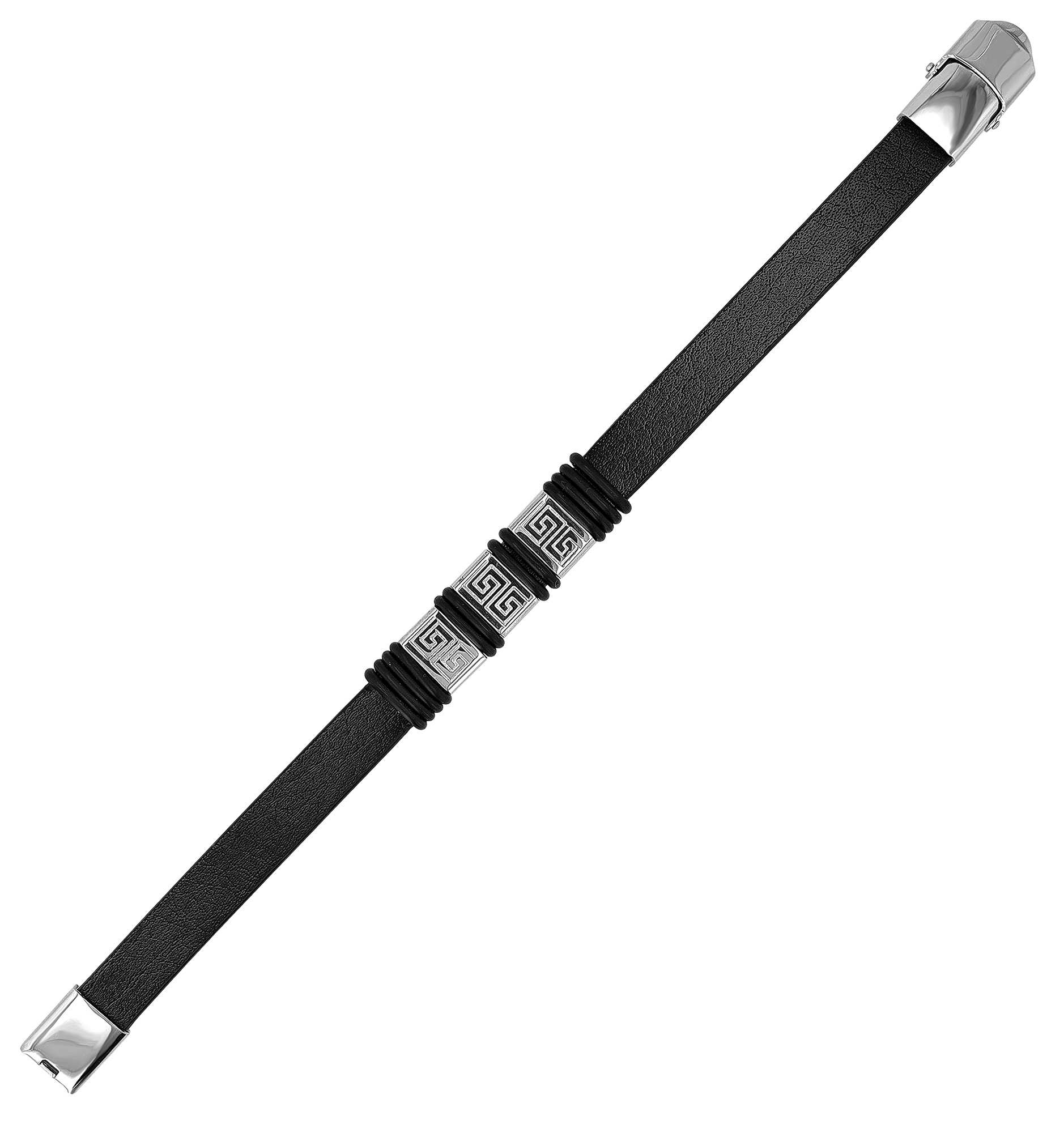 "Nadim", Akzent Armband, Echtleder & Edelstahl, Hakenverschluss, schwarz/silberfarben, 21 cm