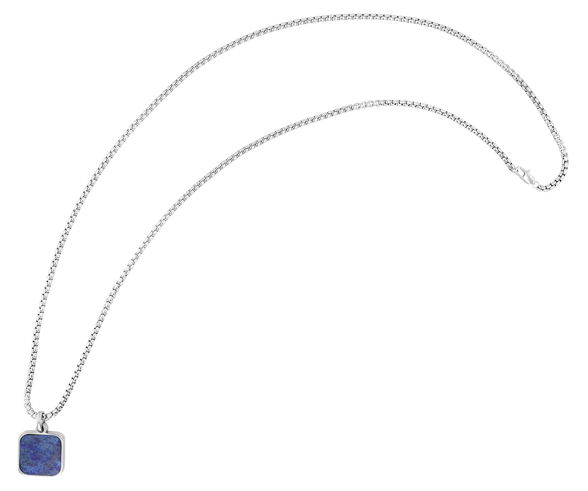 "Naturella", Edelstahl Kette mit Naturstein-Anhänger, 61 cm, silberfarben/ blauer Lapislazuli