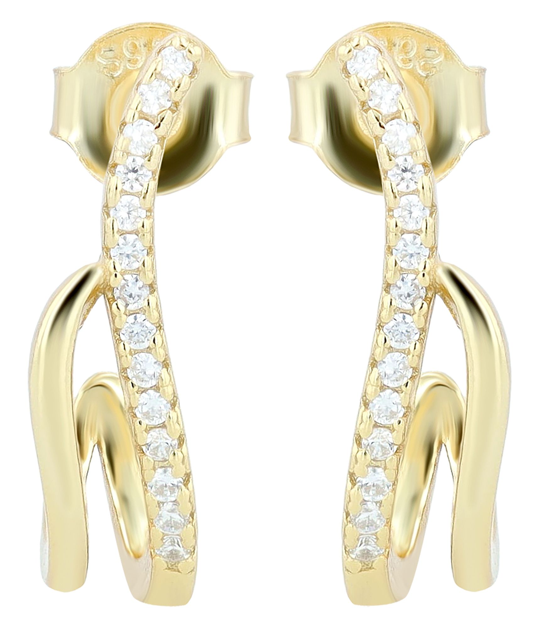 "Elegancia", 925/- Echt Silber Ohrstecker/ Halbcreole mit Zirkonia, vergoldet