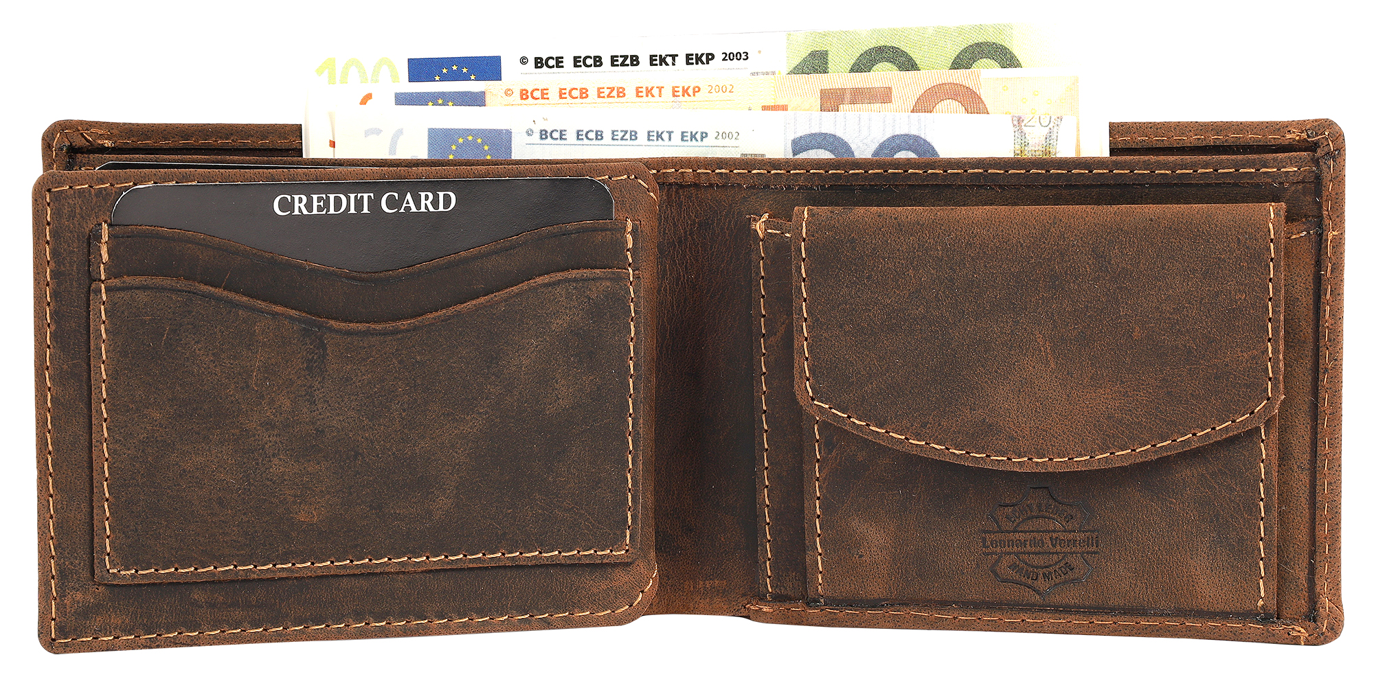 Leonardo Verrelli, Herren Echtleder Geldbörse, vintage, RFID, quer, braun