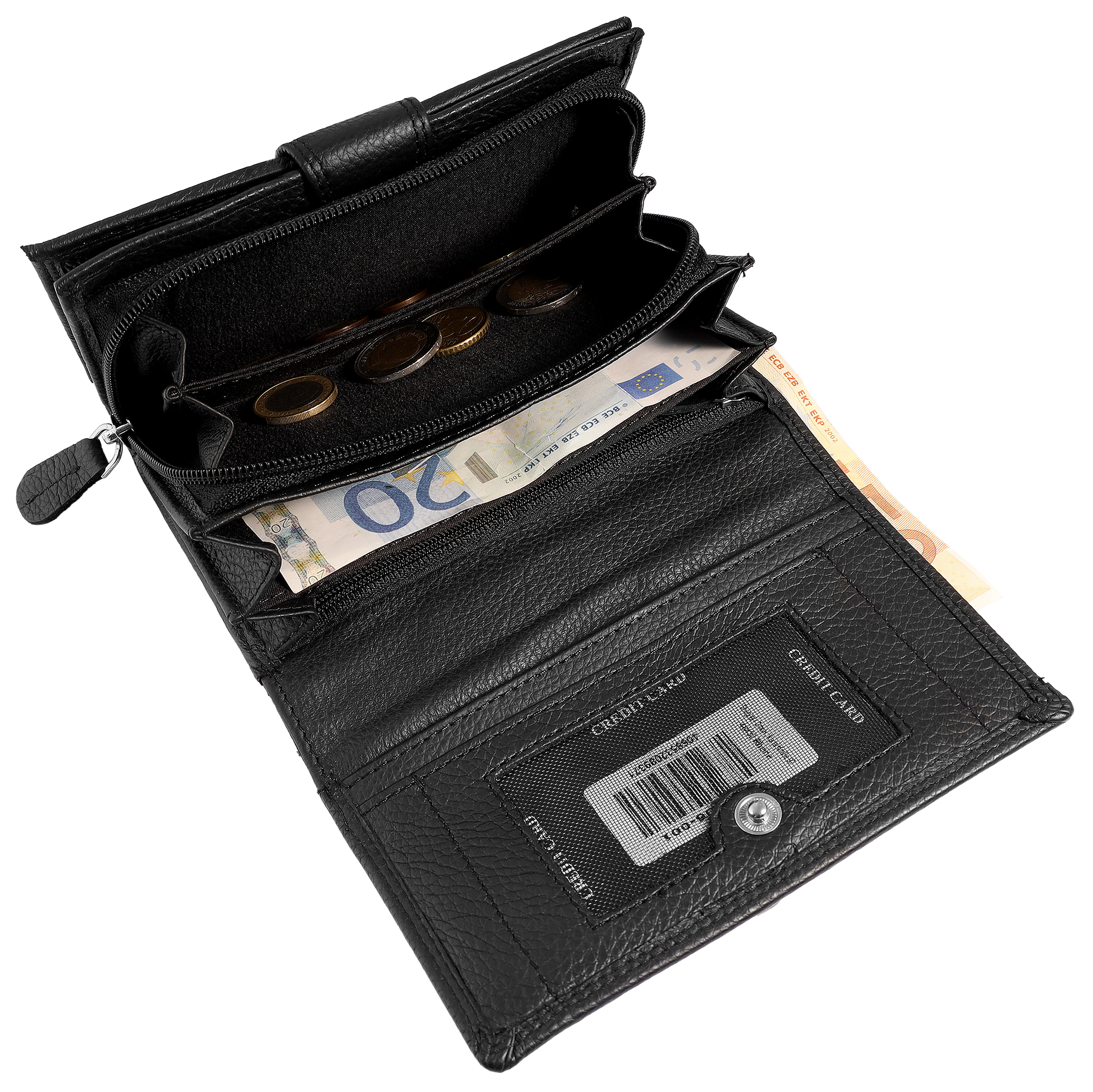 Leonardo Verrelli Echtleder (Nappa) Damen Geldbörse, Querformat, RFID, schwarz