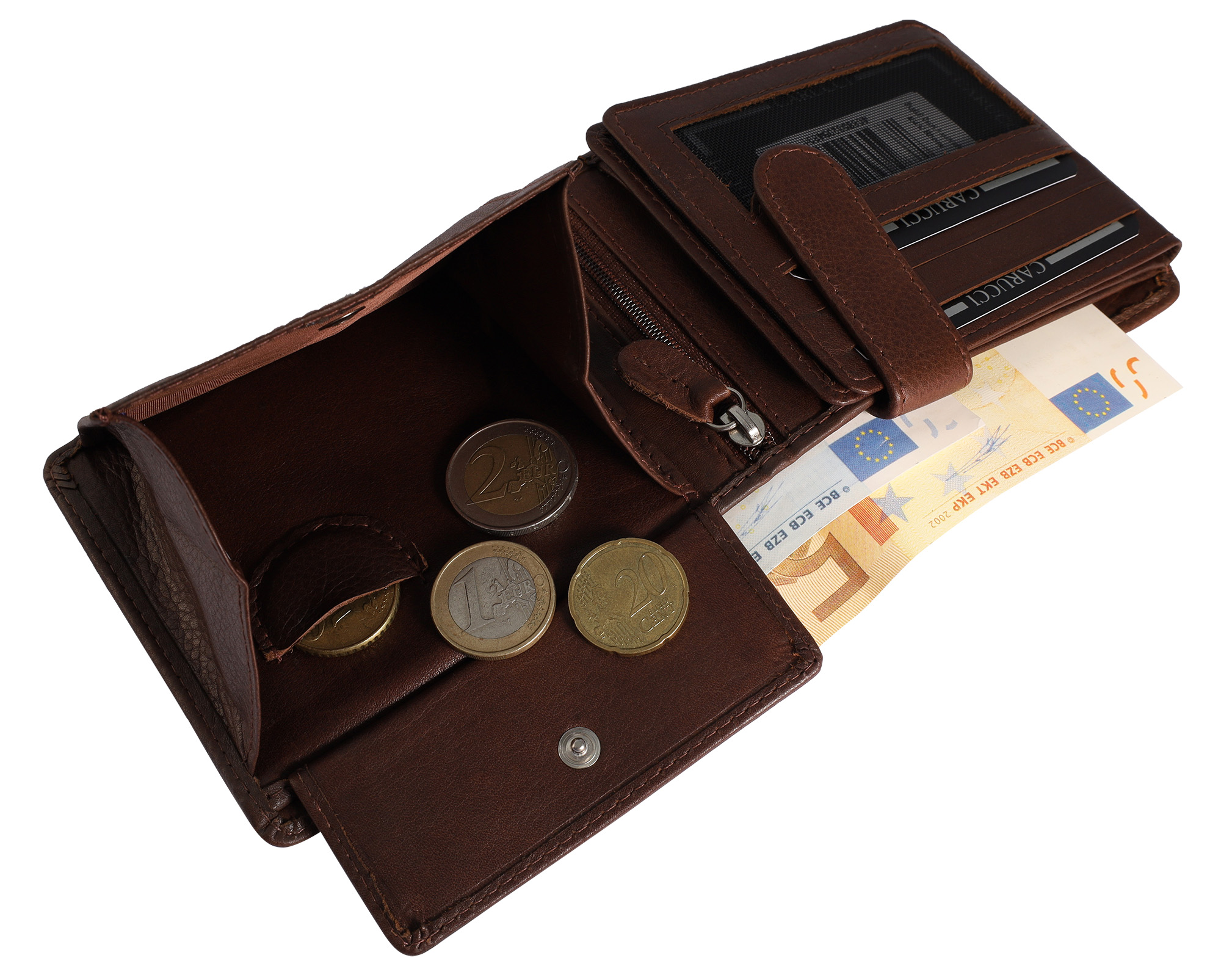 Carucci Echtleder (Bonanza) Geldbörse mit Box, RFID, Querformat, braun/ dunkelbraun