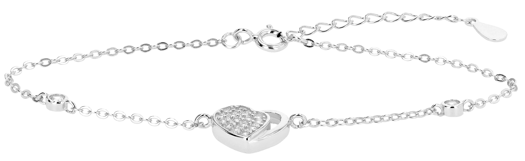 "Naima"  925/- Echt Silber Armband mit Herz 16 + 3 cm, Zirkonia, rhodiniert