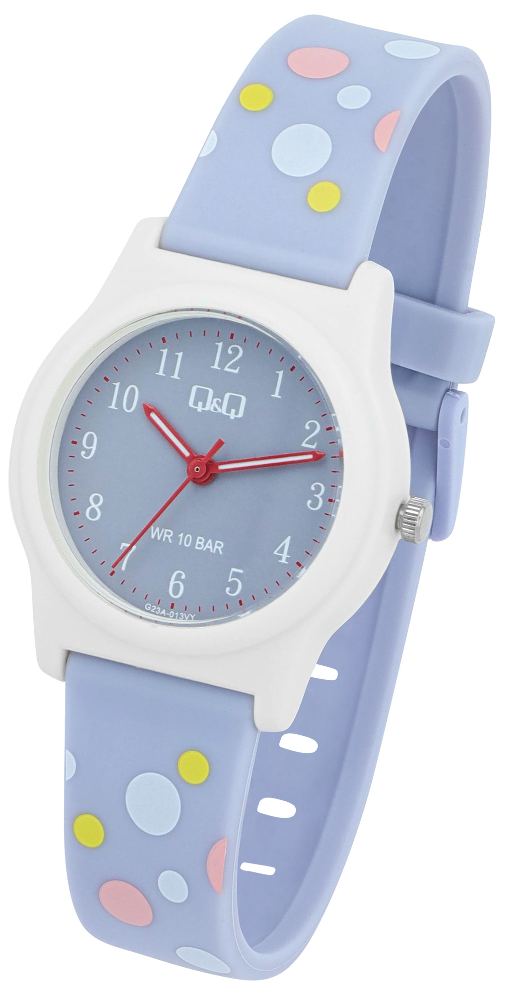 Q&Q Kinderuhr Ø 31 mm, Resinband, fliederfarben - Punktemuster