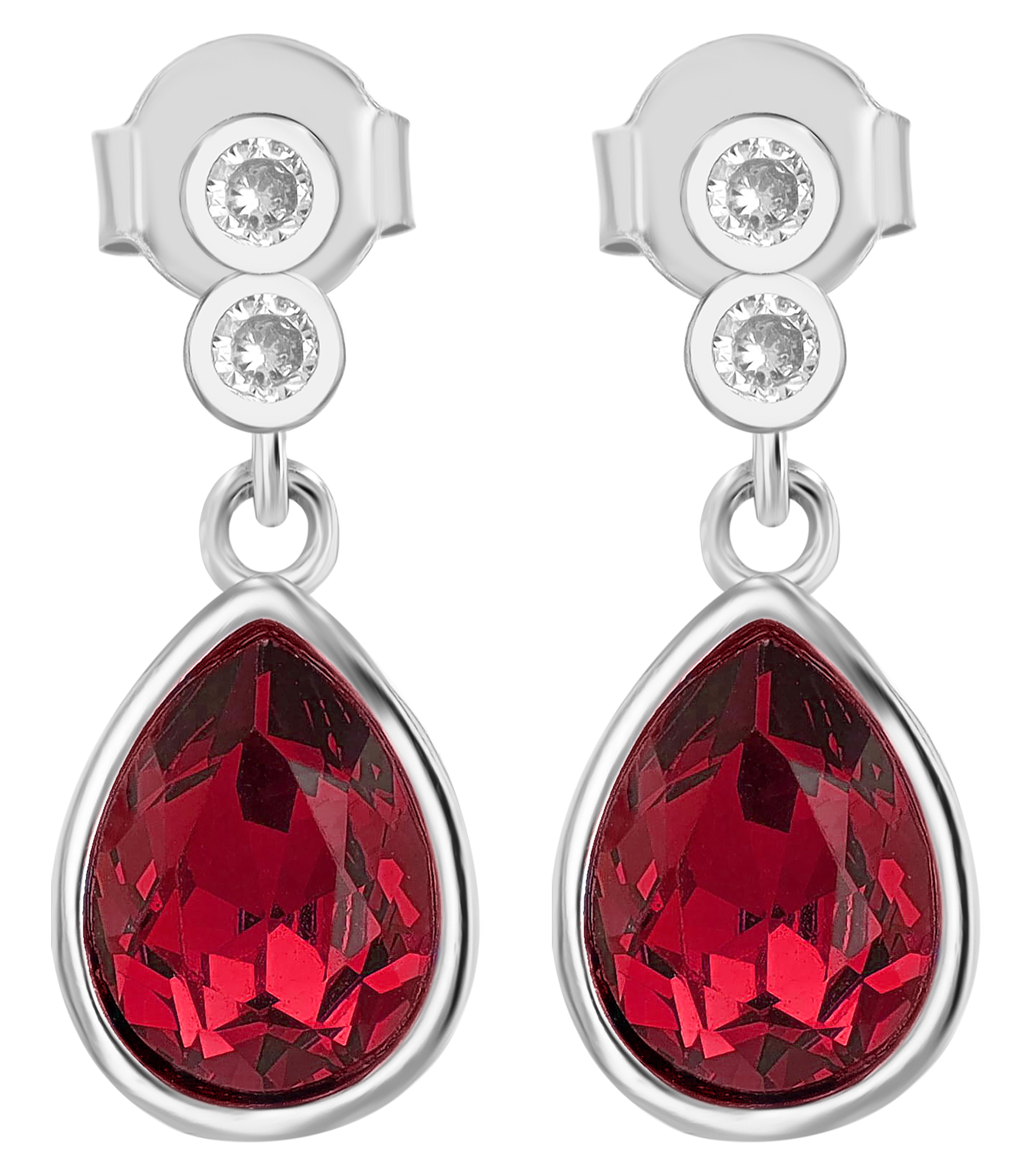 "Carli" 925/- Echt Silber Ohrhänger, roter Zirkonia, rhodiniert