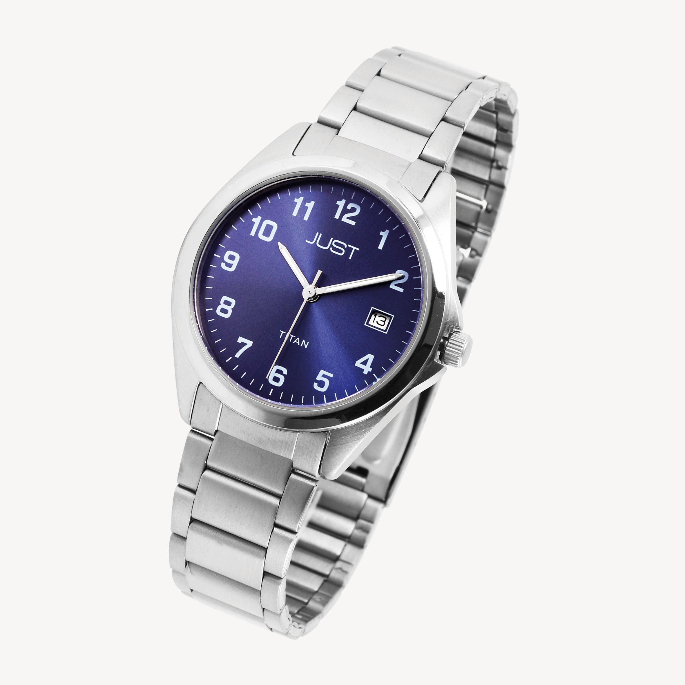 Just Herrenarmbanduhr aus Titan, silberfarben/blau