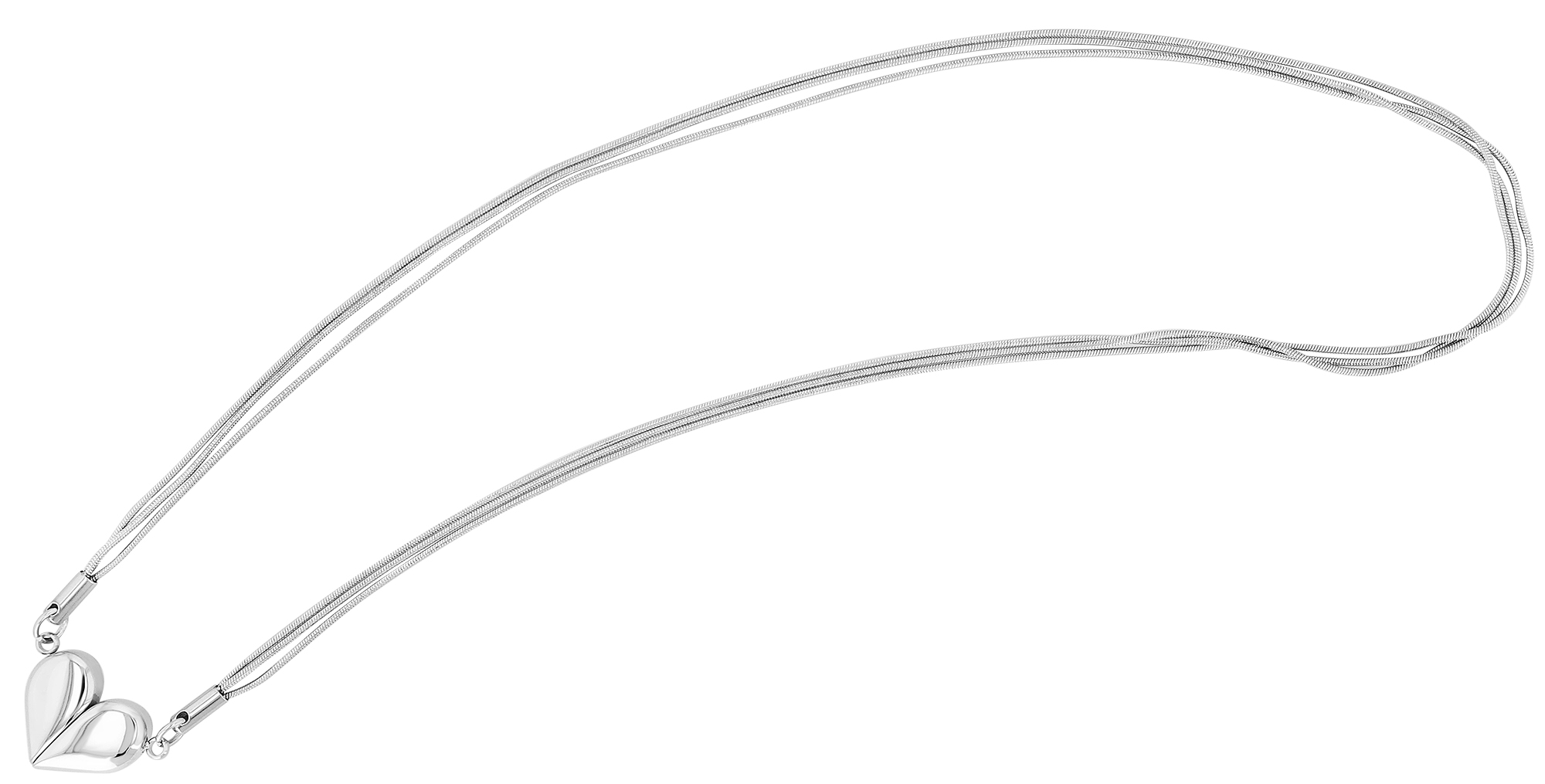 "Atesh" 3-reihige Edelstahkette mit Anhänger, Herz, 43cm, silberfarben