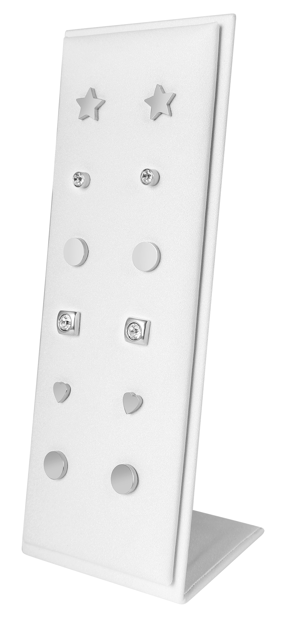 Aufsteller für 6 Paar Ohrstecker (Dekoserie Soft), PU-bezogen, 13,7 cm, weiß