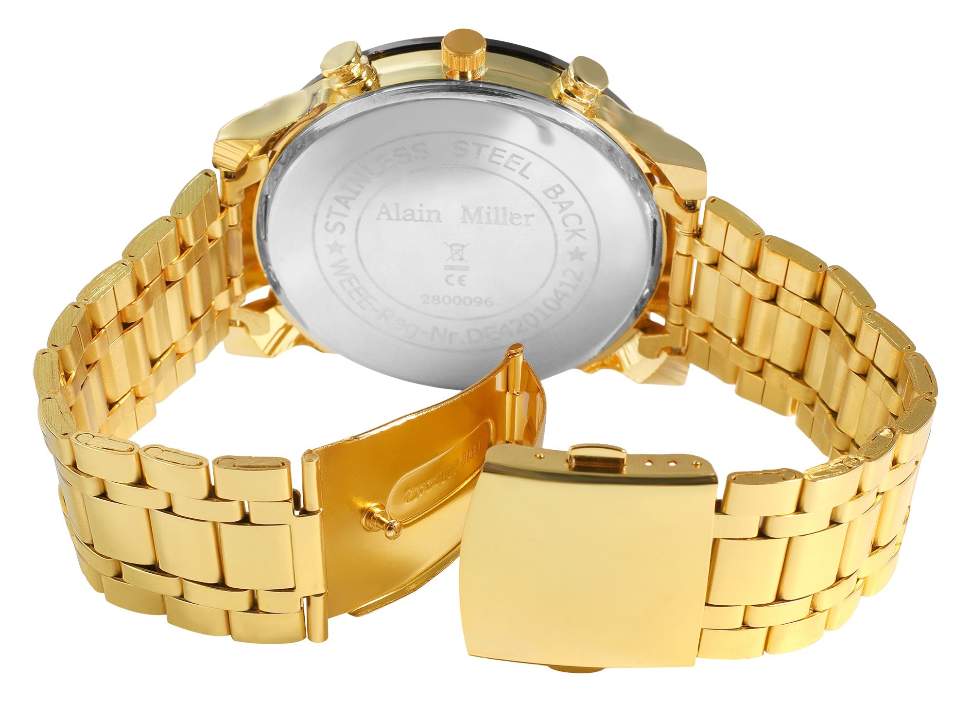 Alain Miller Herrenuhr mit Edelstahlband, goldfarben/ schwarz