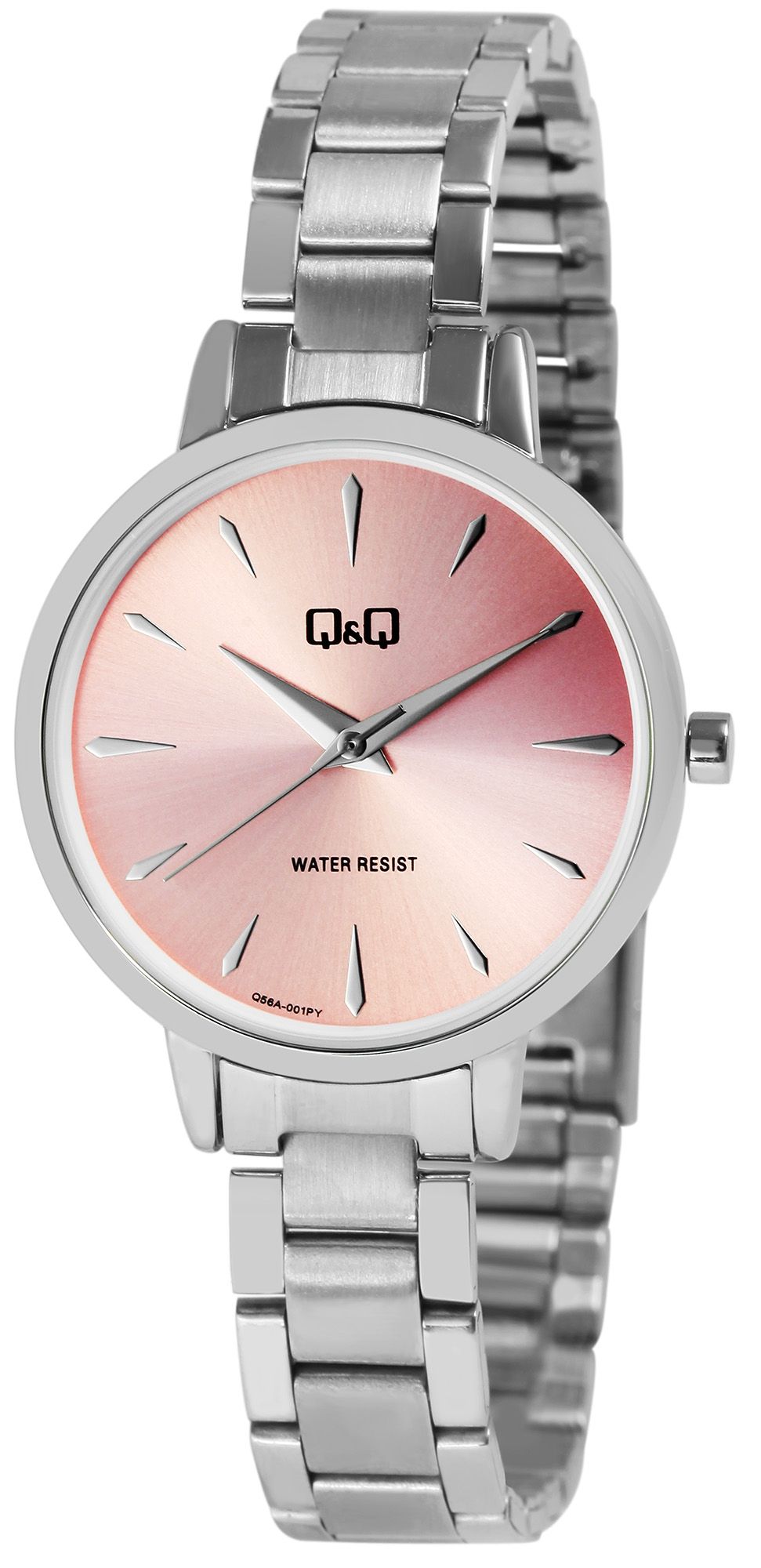Q&Q Damenuhr mit Edelstahlarmband, 3 Bar, silberfarben/rosa