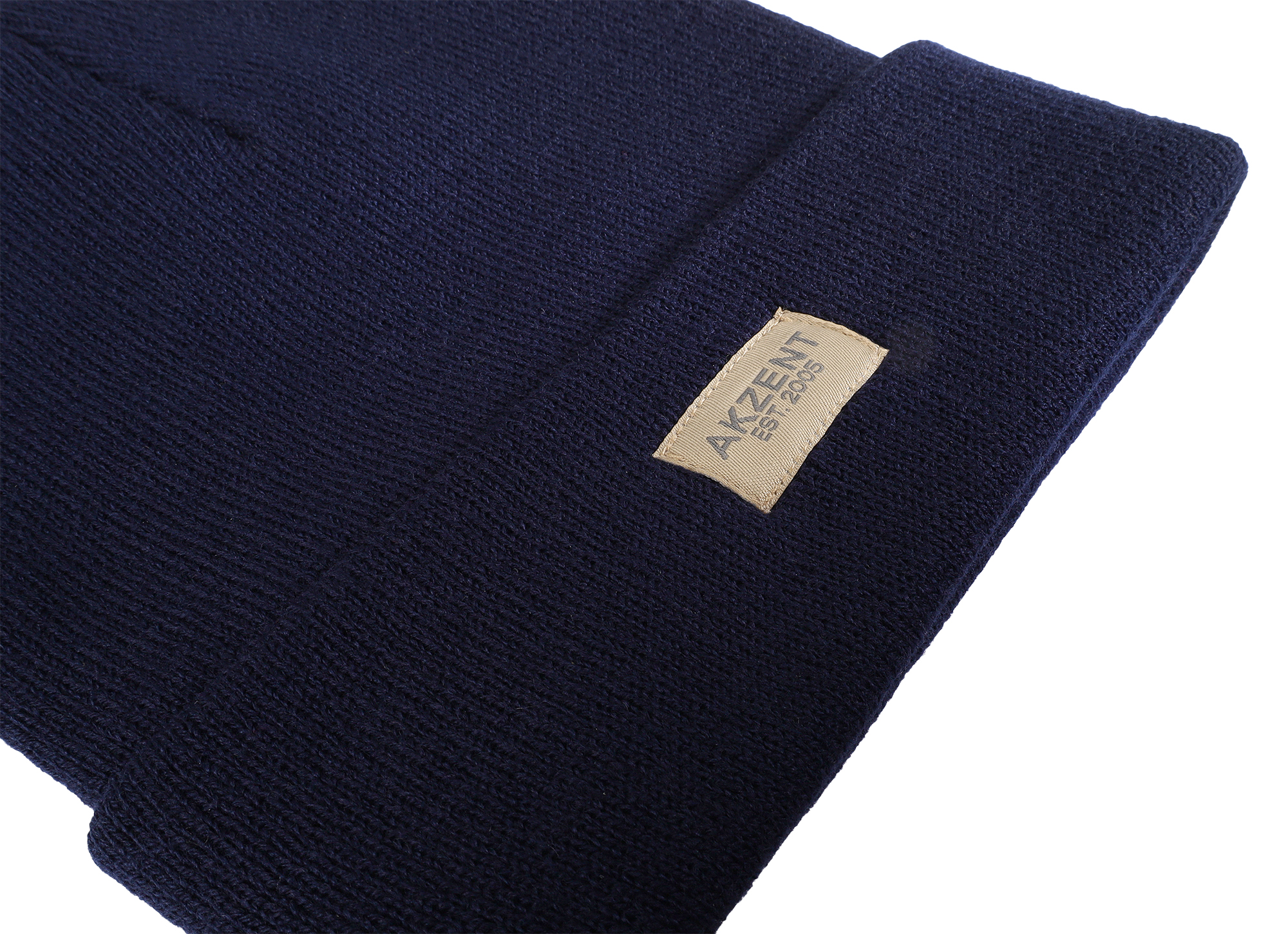 Akzent Strickmütze/ Beanie mit Umschlag, 100% Acryl, 4-VE, dunkelblau