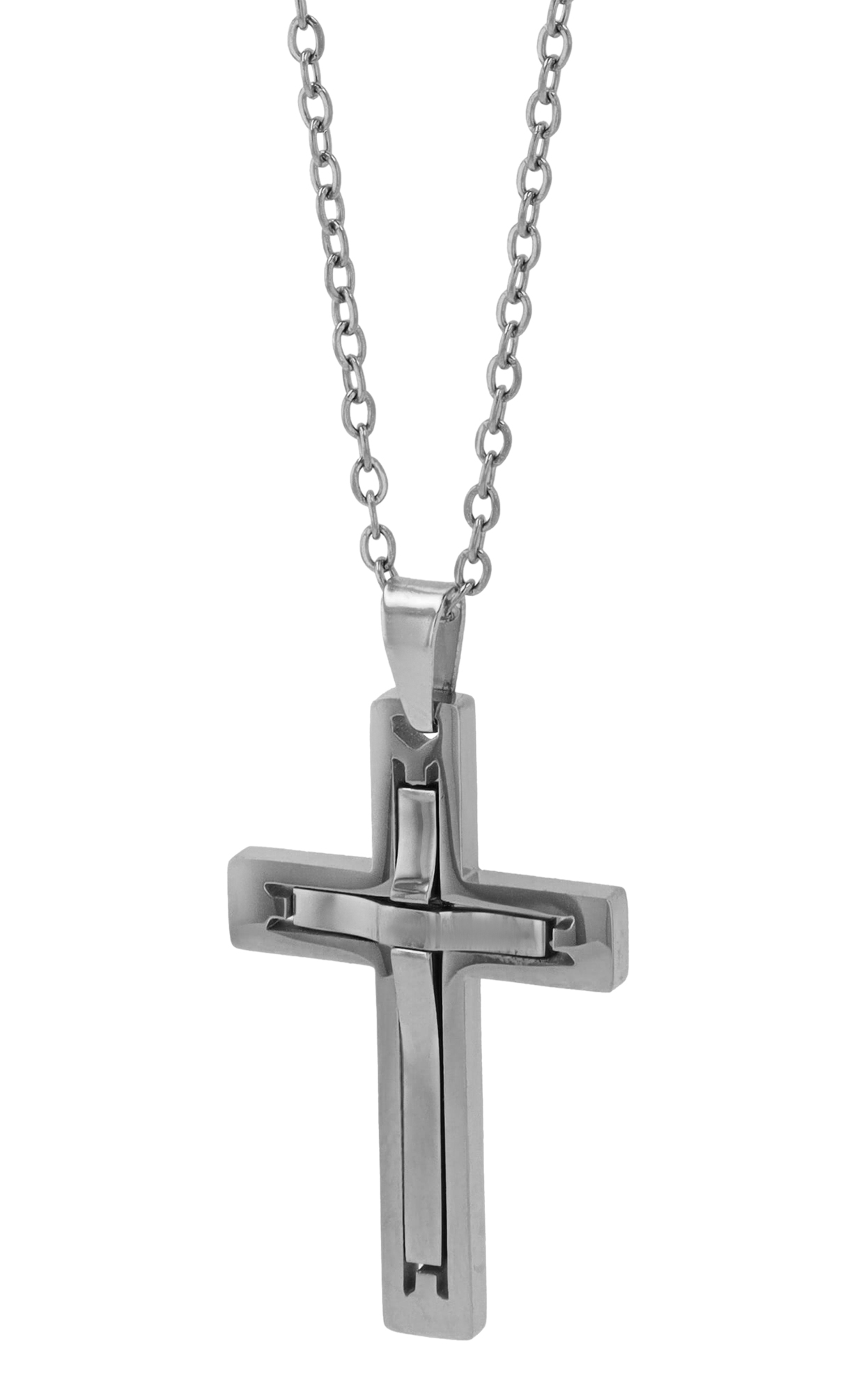 "Devin" Edelstahlkette (Ankerkette, 43 + 3 cm) mit Anhänger - Kreuz, silberfarben