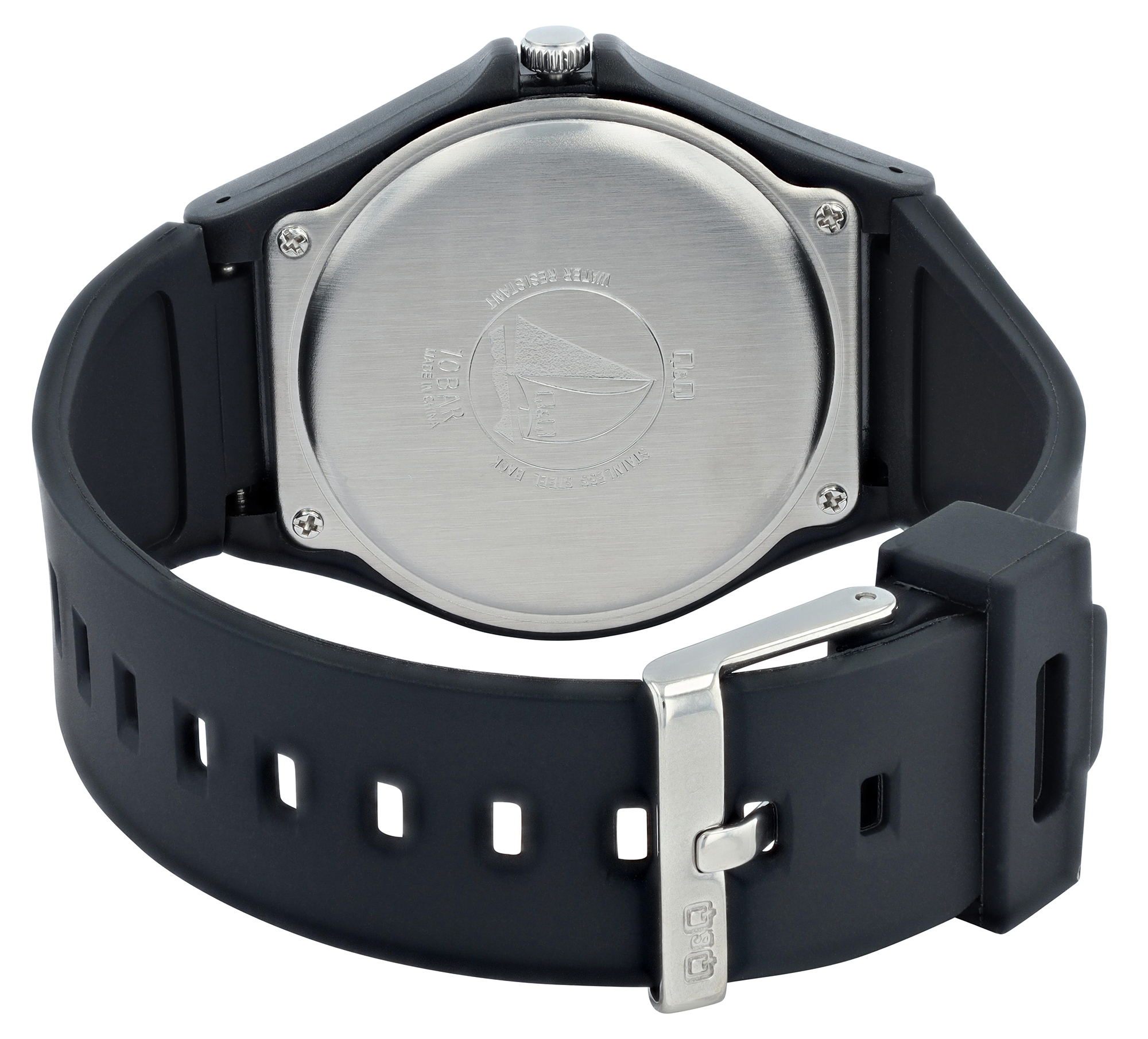 Q&Q Herrenuhr mit Resinband, Ø 43 mm, schwarz/ weiß