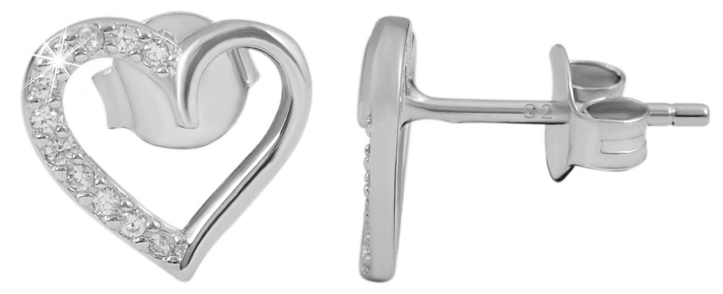 925/- Echt Silber Schmuckset "Heleen" mit Ohrsteckern und Anhänger, Herzen, Zirkoniabesatz, 925/rhodiniert