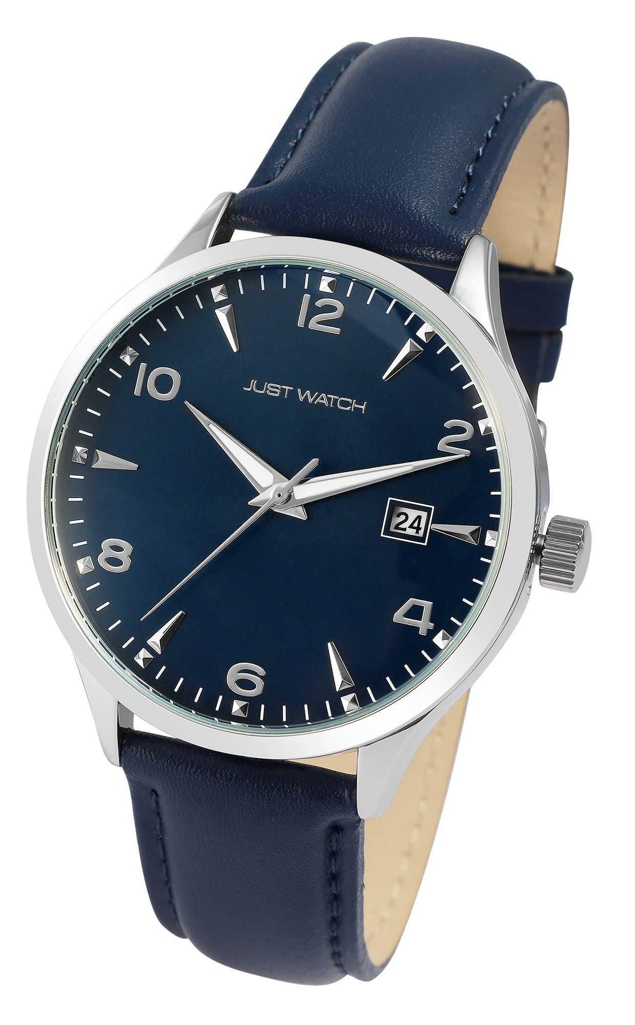 Just Watch Herrenuhr mit Echtlederarmband, blau/silberfarben