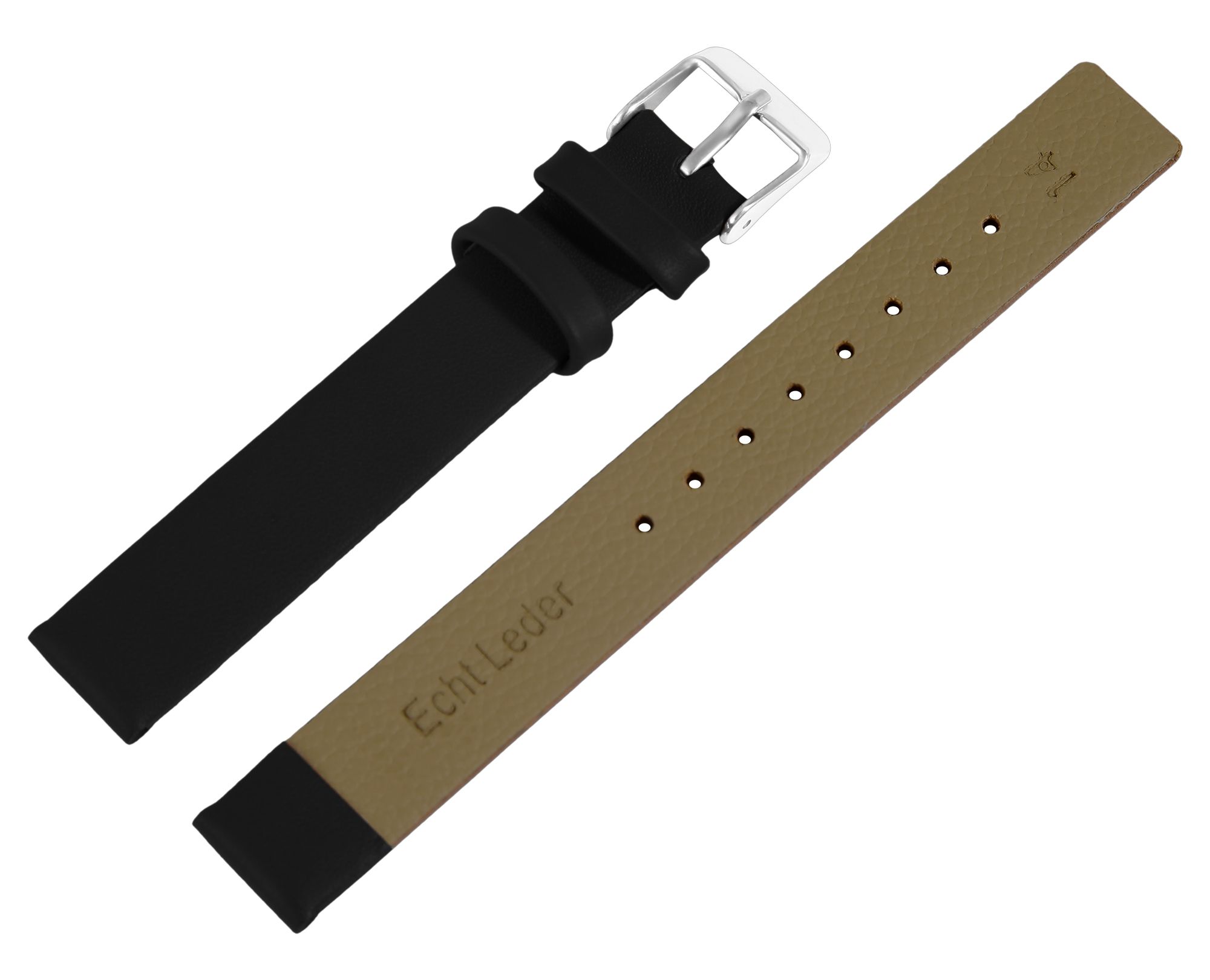 Echtleder-Uhrenarmband, nahtlos, schwarz, 14 mm
