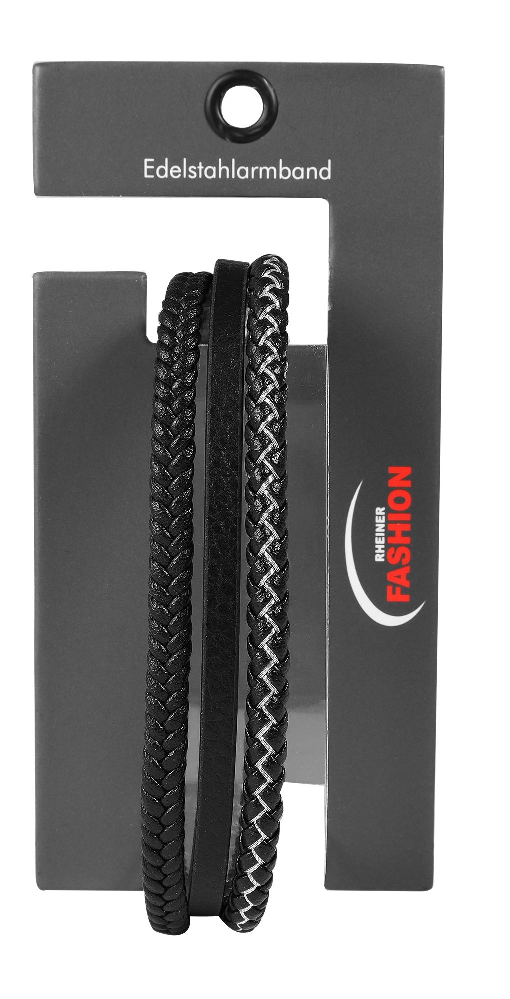 "Nevio" Armband aus Lederimitat mit Edelstahlelementen, 19 cm