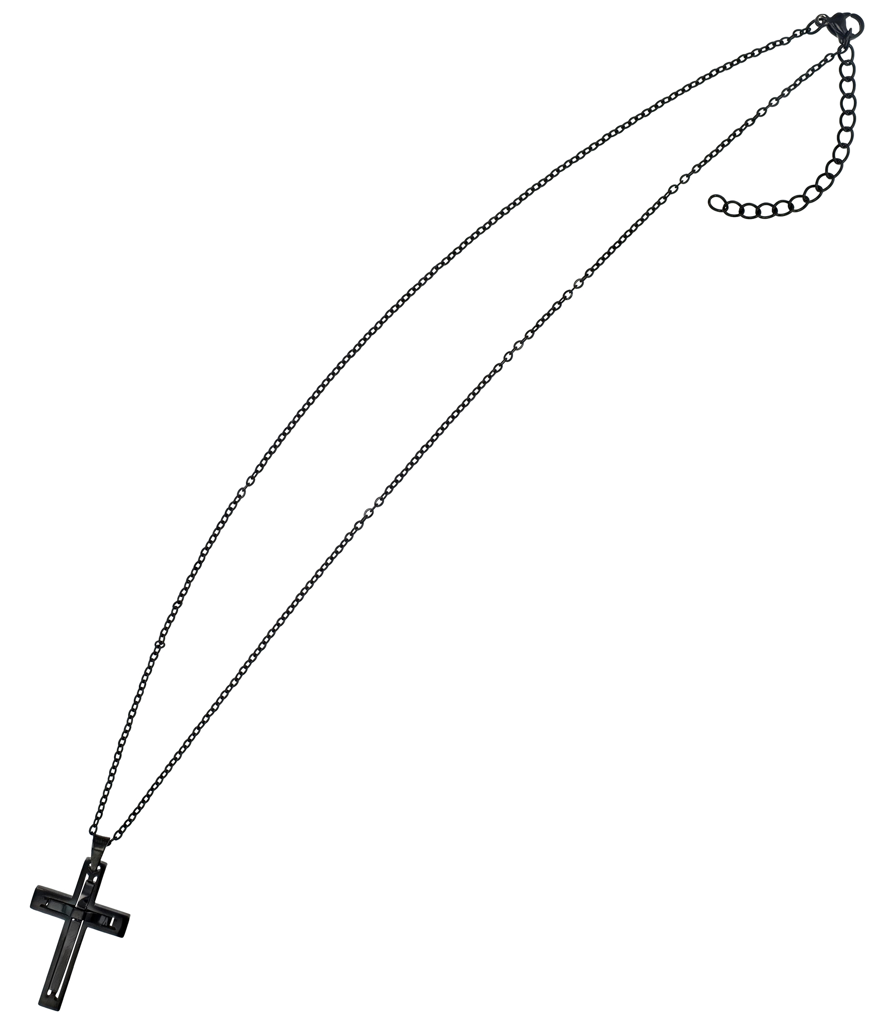 "Devin" Edelstahlkette (Ankerkette, 43 + 3 cm) mit Anhänger - Kreuz, schwarz