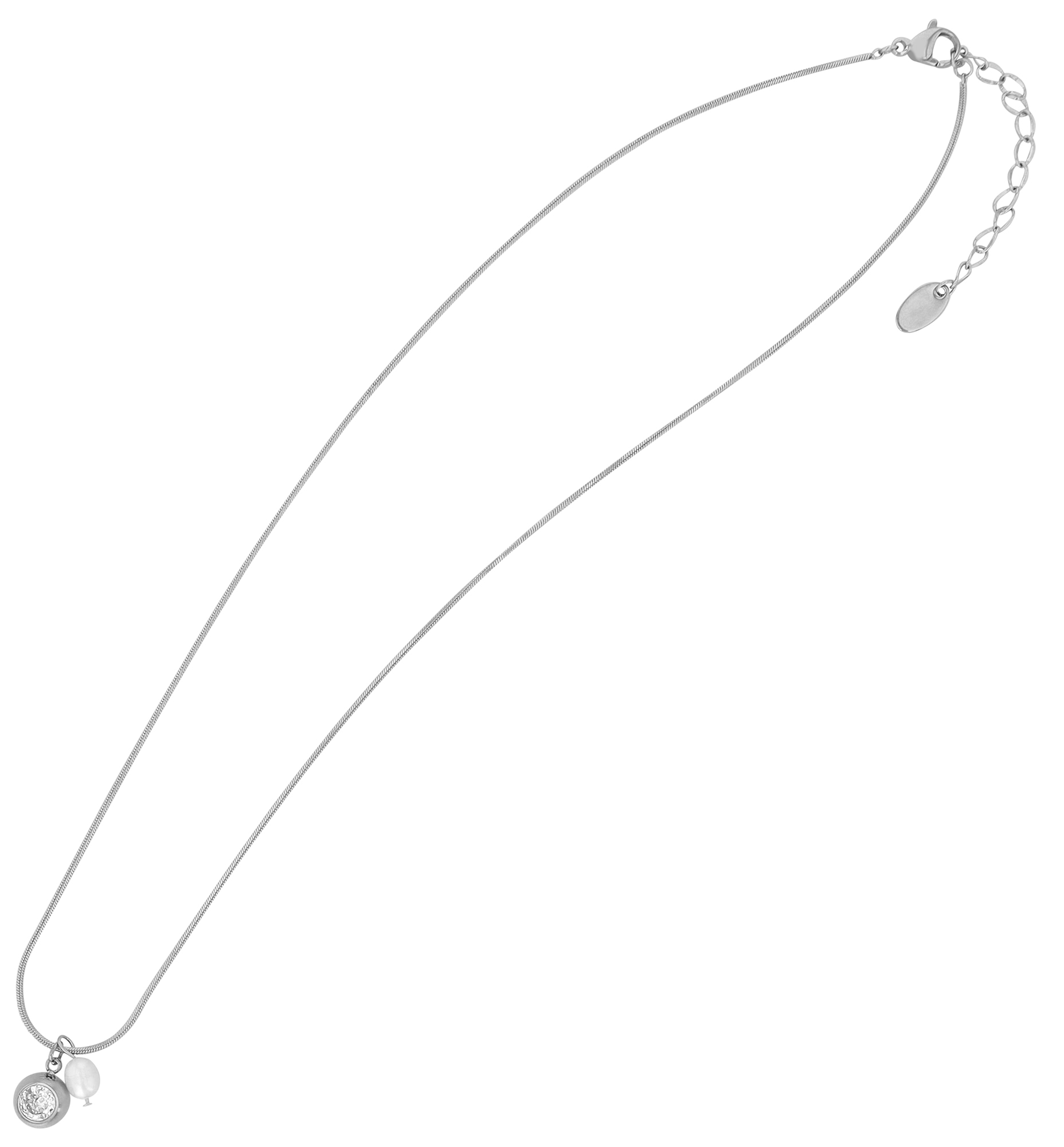 "Alyssa" Edelstahlkette mit Anhänger Zirkonia und Süßwasserperle 41 + 5 cm, silberfarben