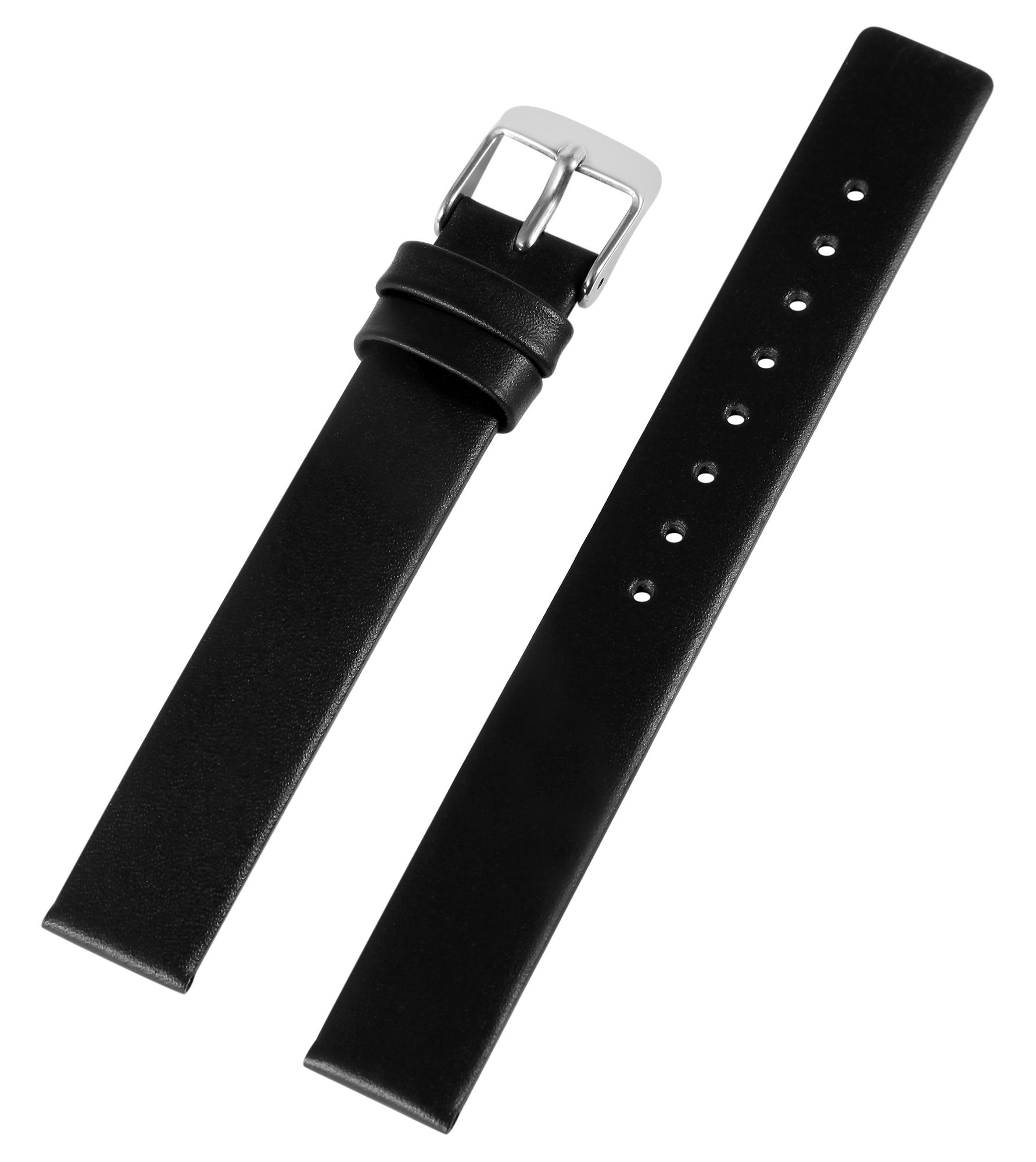 Echtleder-Uhrenarmband, Edelstahl Dornschließe, schwarz, 14 mm