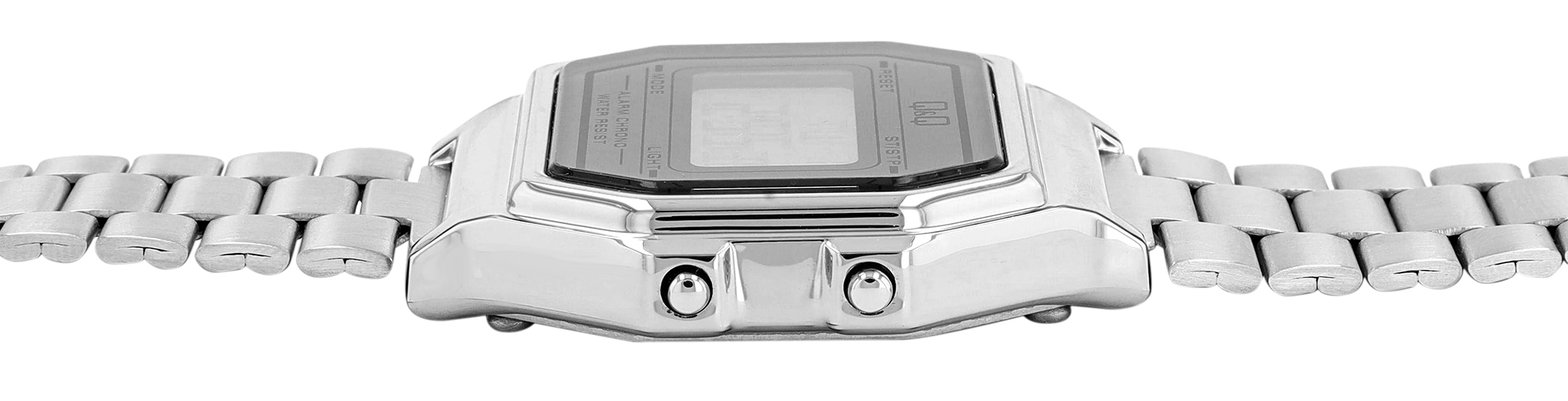 Q&Q LCD Digitaluhr für Herren-/ Jugendliche, Edelstahlband, silberfarben