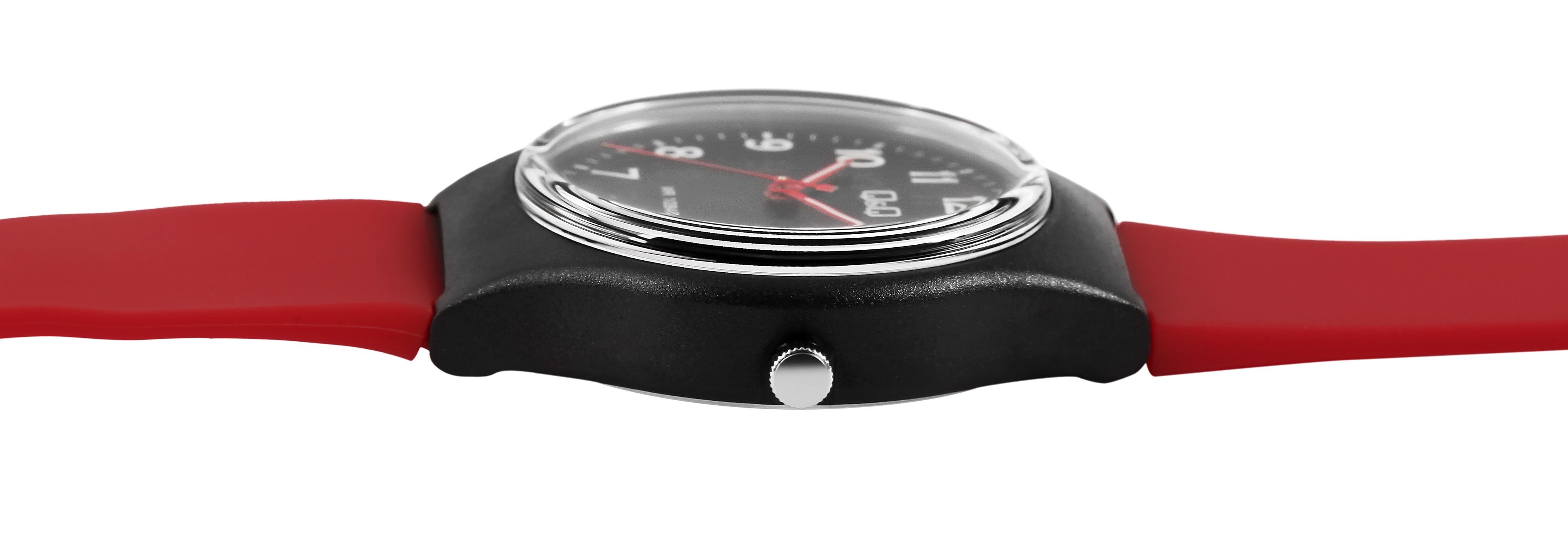 Q&Q Herren/ Jugenduhr, Silikonarmband, Ø 38 mm, schwarz/rot