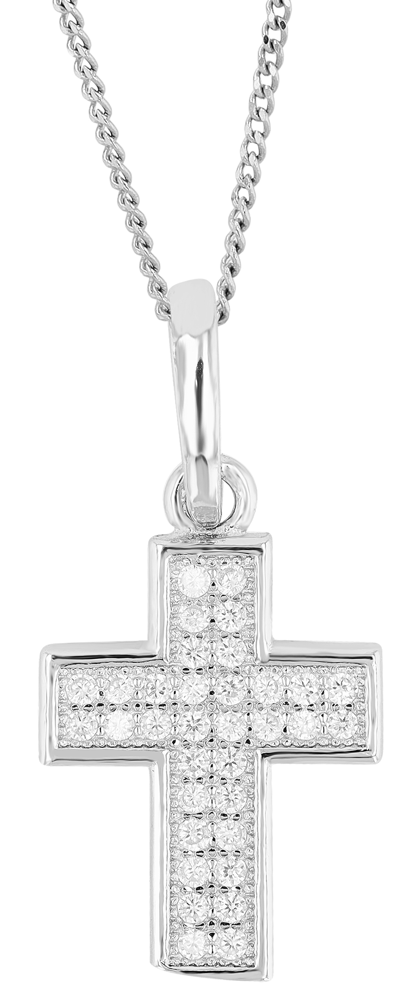 "Dörthe" 925/- Echt Silber Anhänger - Kreuz, Zirkonia, rhodiniert