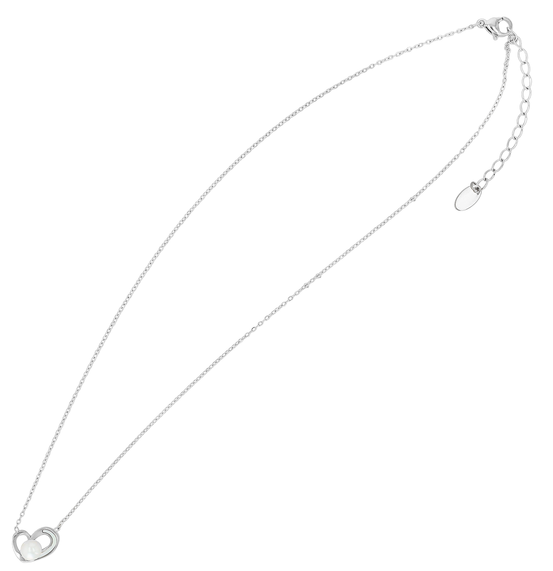 "Eimy" Edelstahlkette mit Anhänger und Süßwasserperle Herz, 42,5 + 5 cm