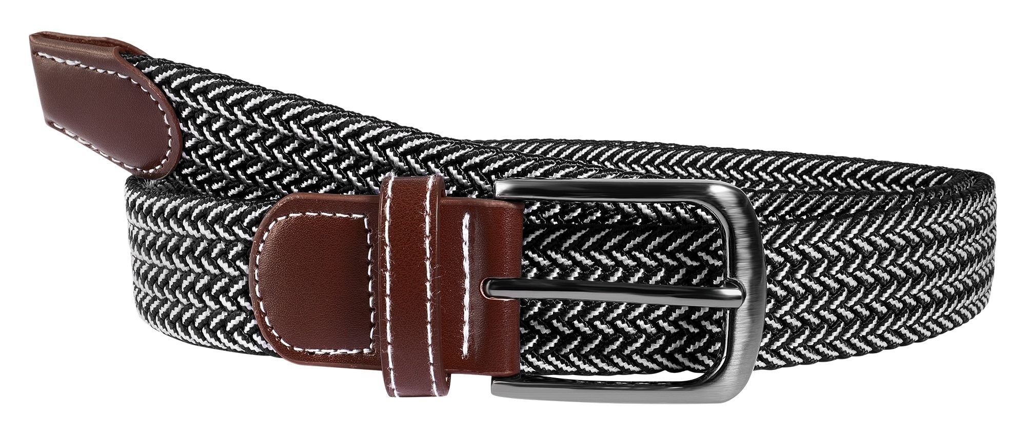 Textilgürtel mit Flechtmuster (schwarz/ weiß) in Gr 110 cm (M)