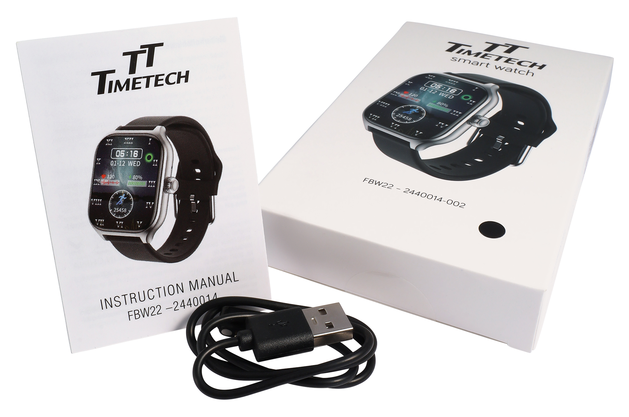 TimeTech Smartwatch mit Silikonband. 1,78-Zoll Display, schwarz/ silberfarben