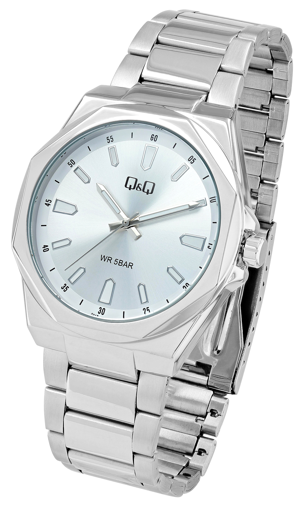 Q&Q Herrenuhr mit Edelstahlband, Ø 42 mm, silberfarben