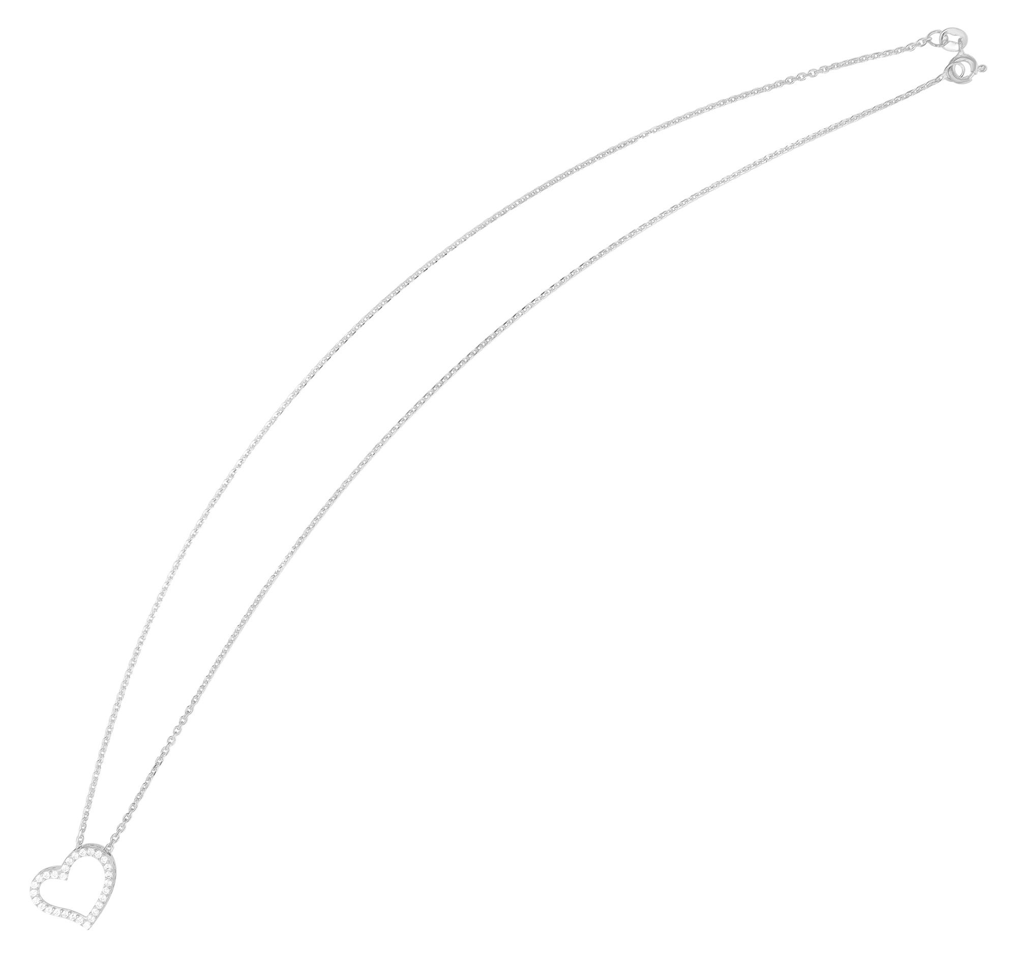 "Milla" 925er Echt Silber Kette (45 cm) mit Anhänger - Herz, Zirkonia, rhodiniert