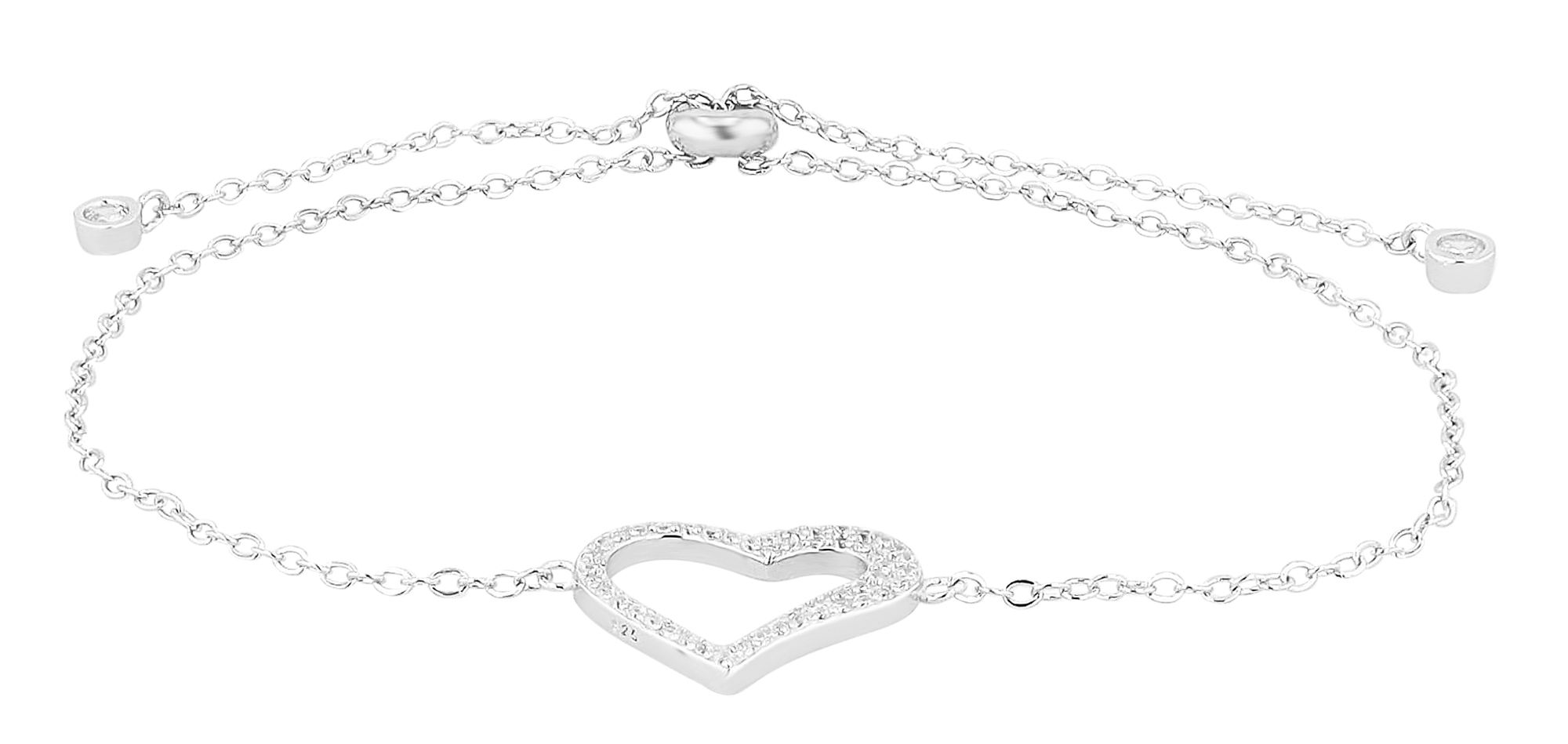 925/- Echt Silber Armband "Fen" mit besetzem Herz, rhodiniert