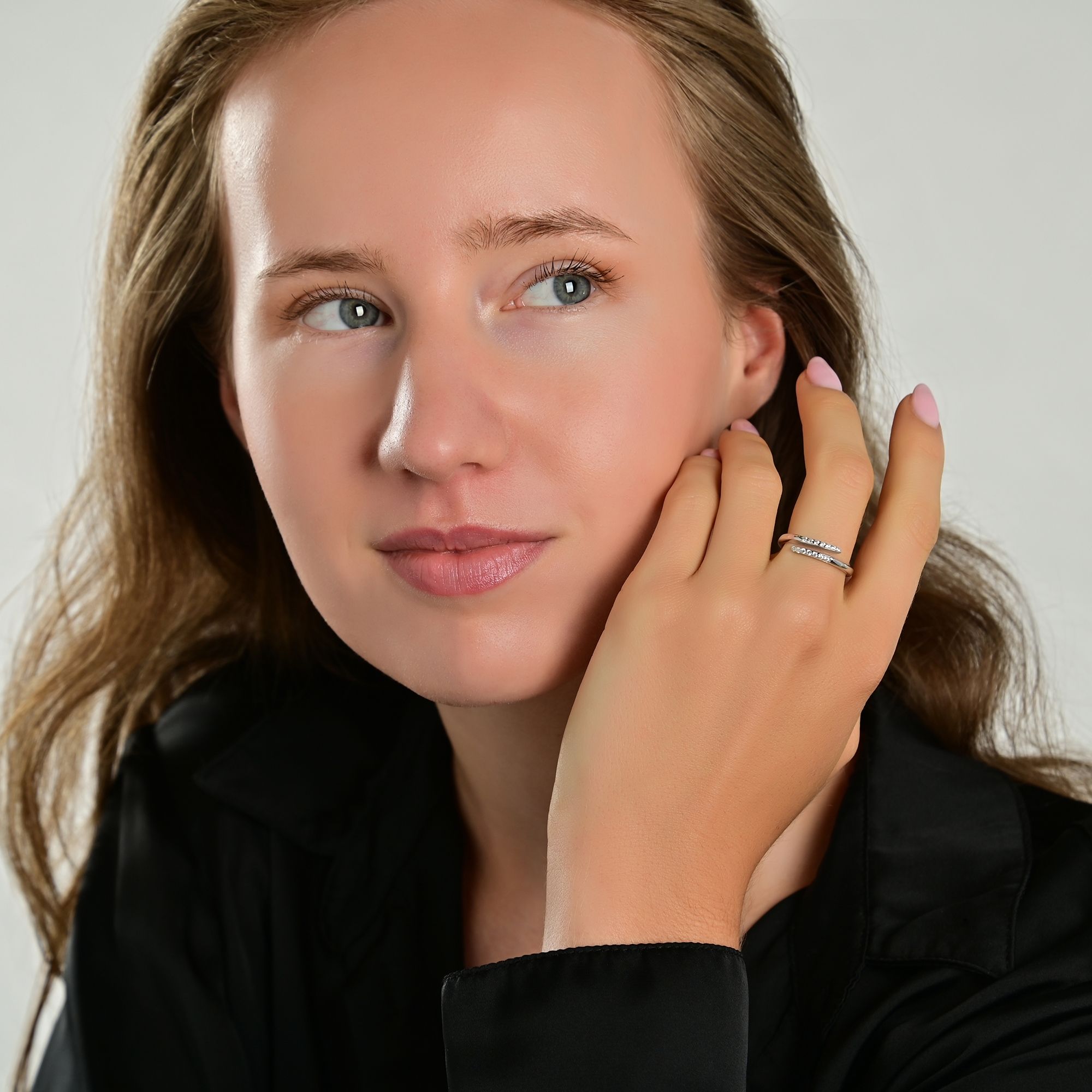 925/- Echt Silber Ring "Aril" mit Zirkoniabesatz, 925/rhodiniert, Gr. 54