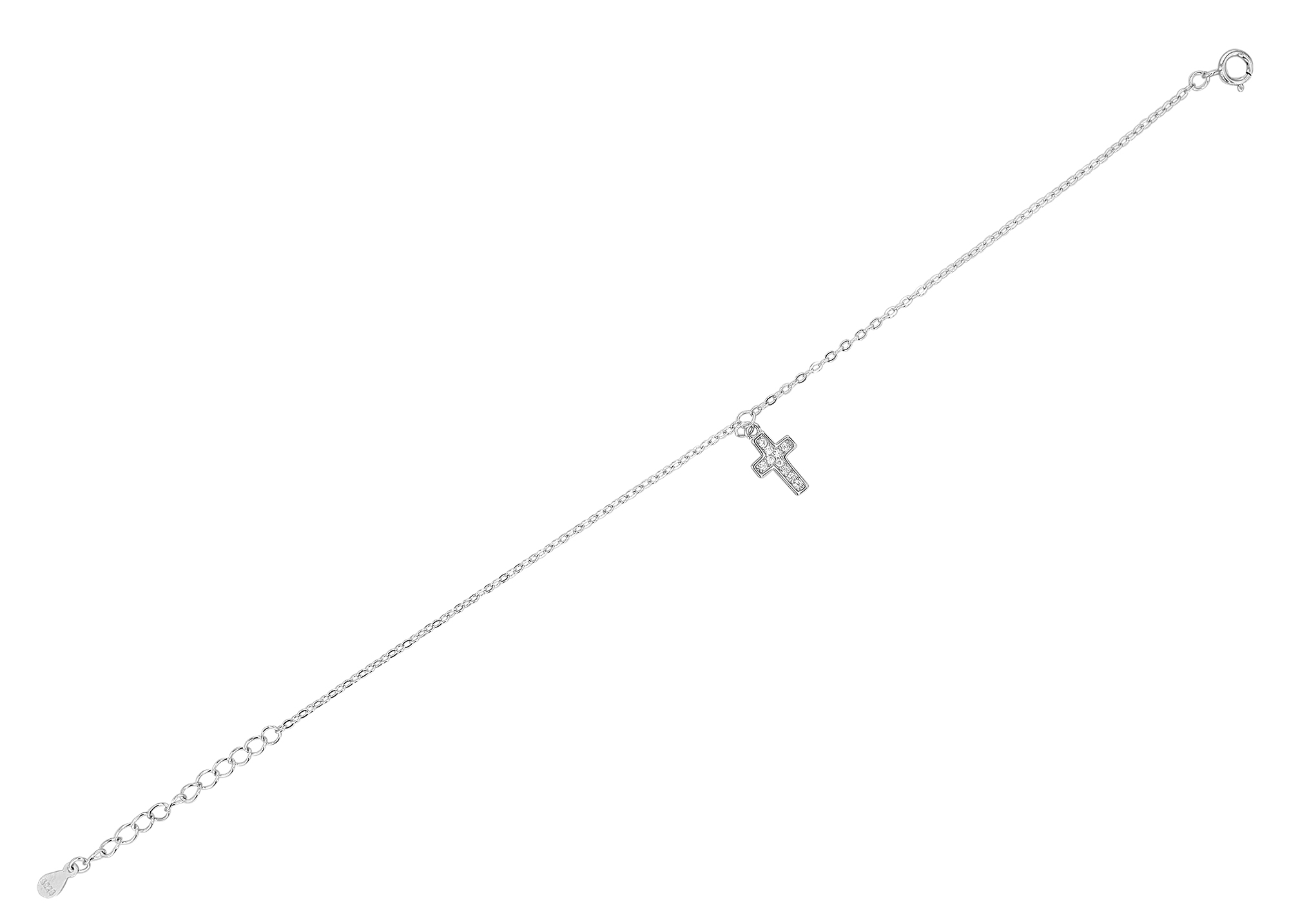 "Fiony" 925/- Echt Silber Armband mit Anhänger - Kreuz, Zirkonia, rhodiniert