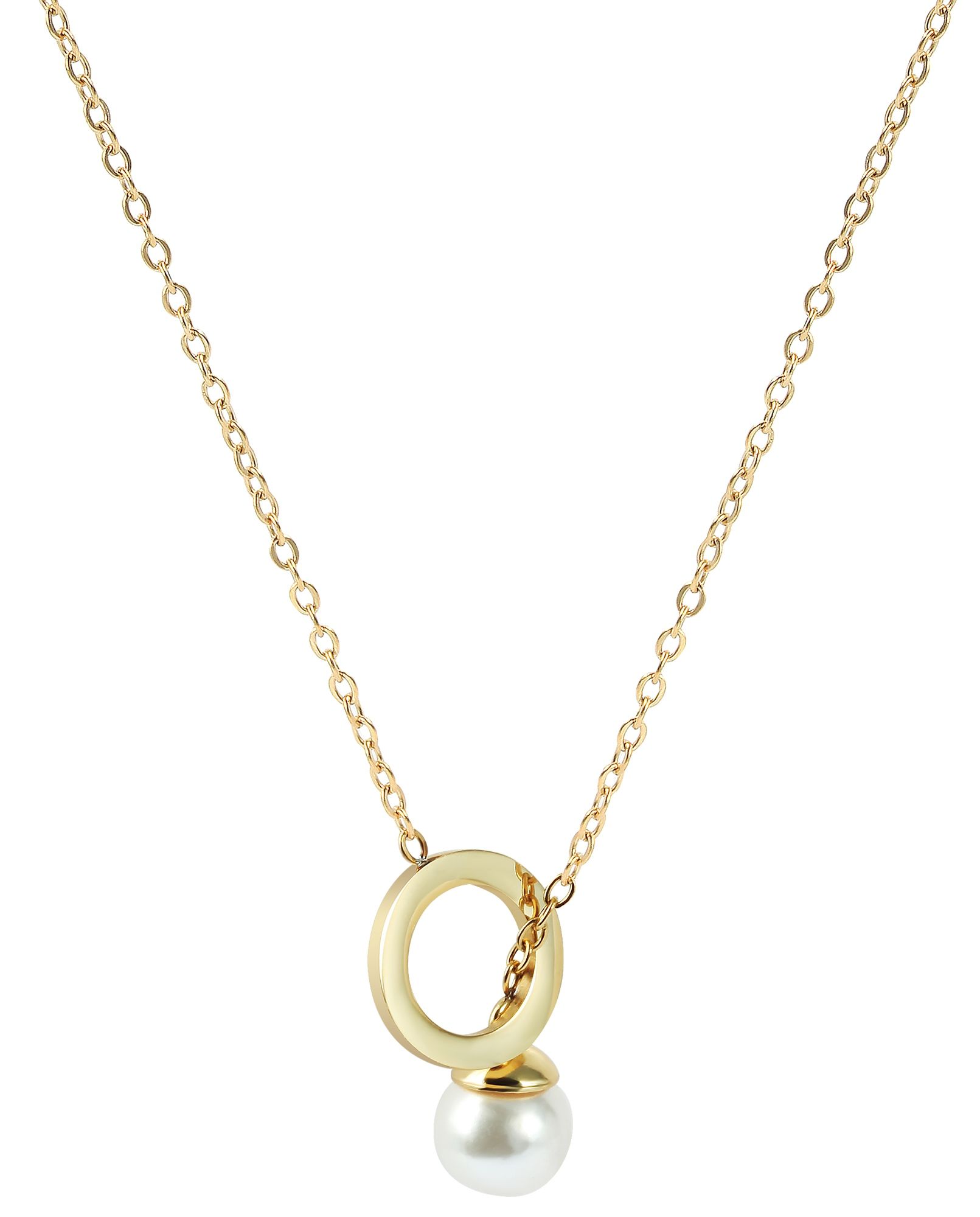 Akzent Schmuckset, Kette und Ohrstecker, Edelstahl, Perle, goldfarben