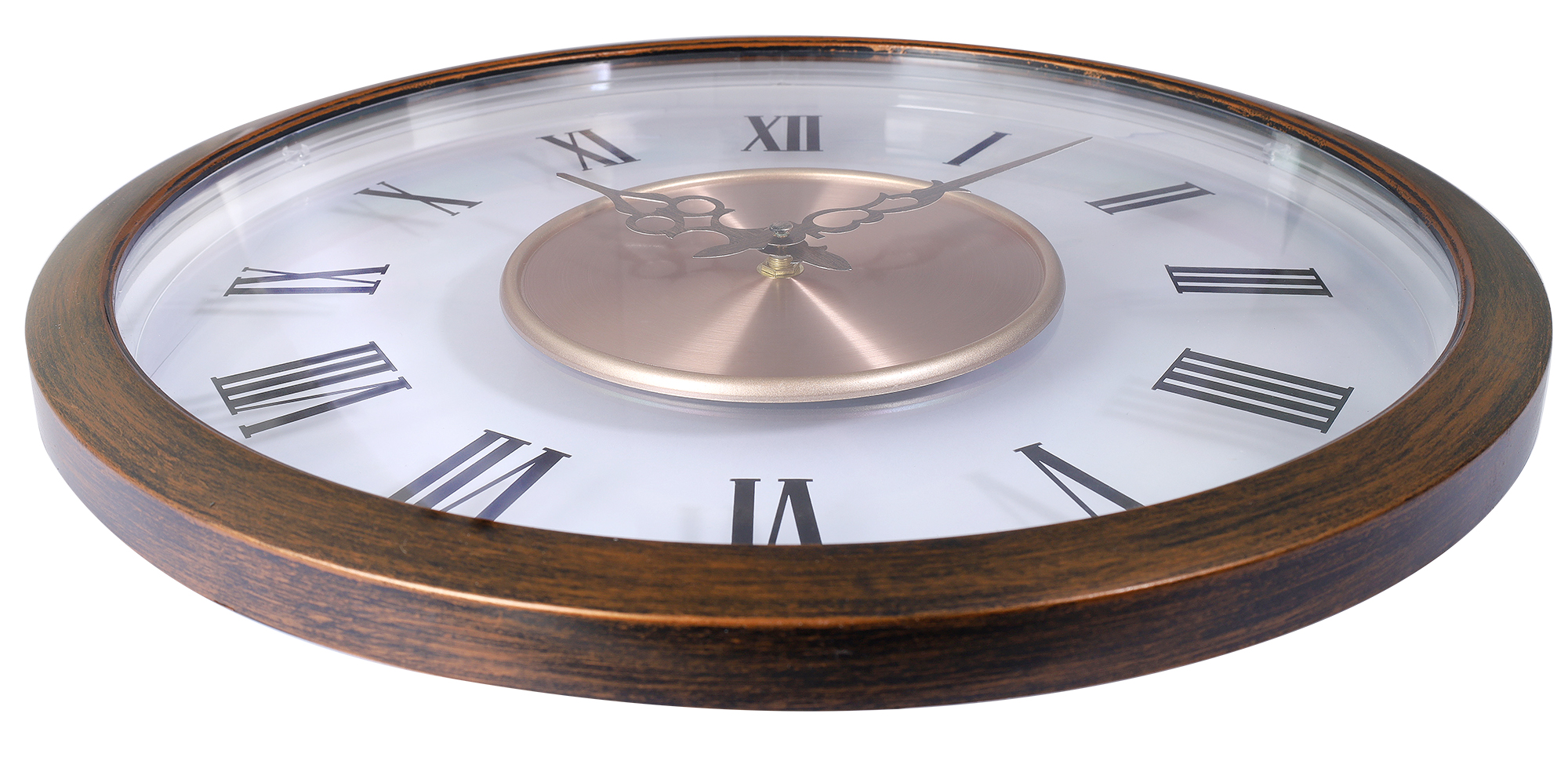 Wanduhr Ø 41,5 cm - Elegantes Schwebe-Design, roségoldfarben/ transparent