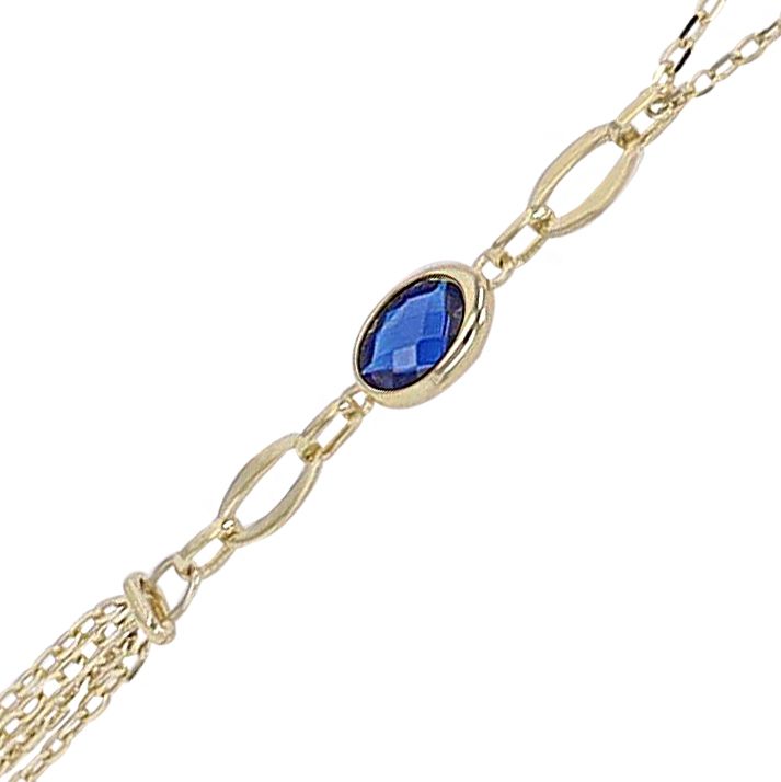 333/- Gold "Baila" Halskette mit blauem Besatz und zarten Kettenfransen, 8Karat, Gelbgold