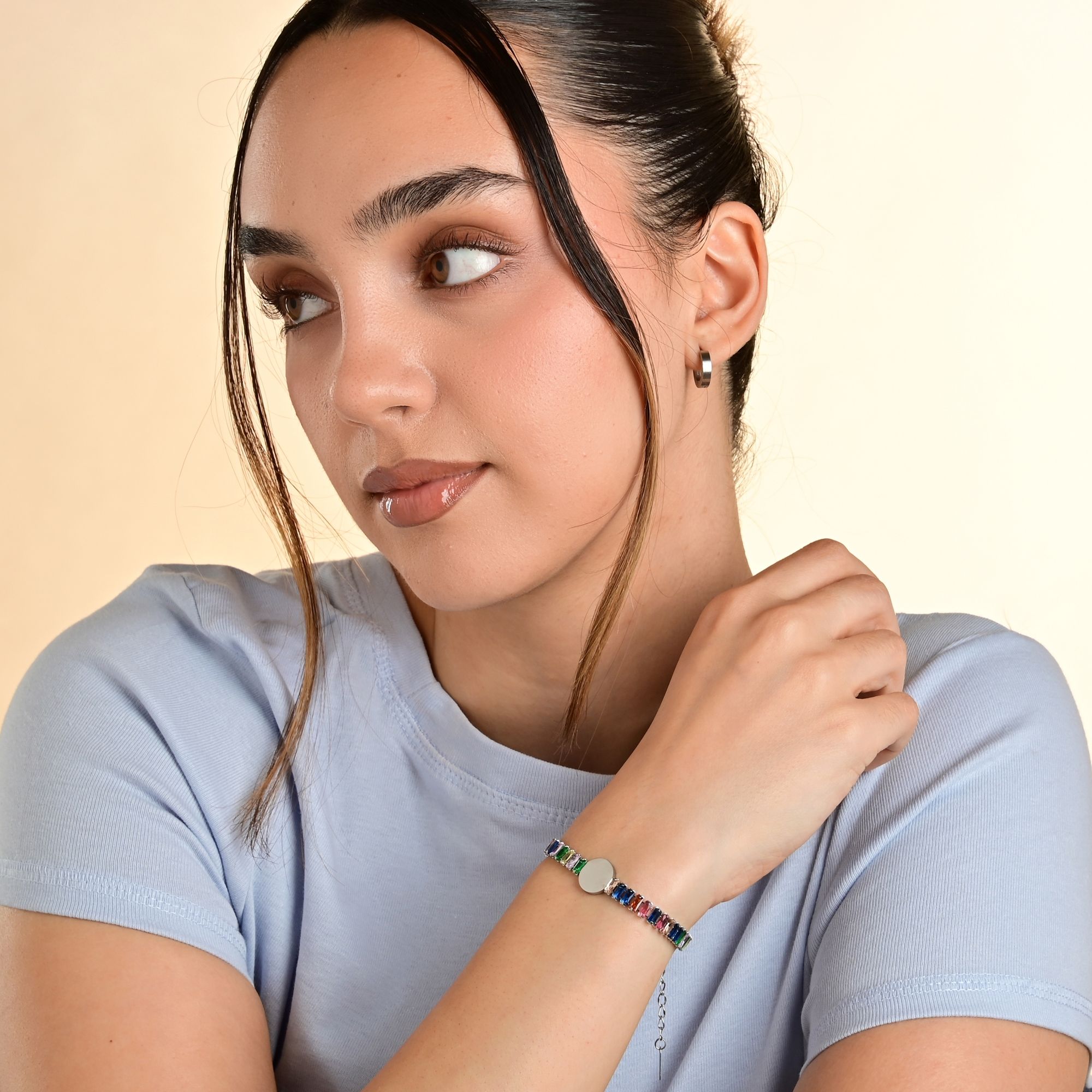Akzent Armband "Alexa", Edelstahl & Zirkoniasteine, Gravurplatte, silber- oder goldfarben