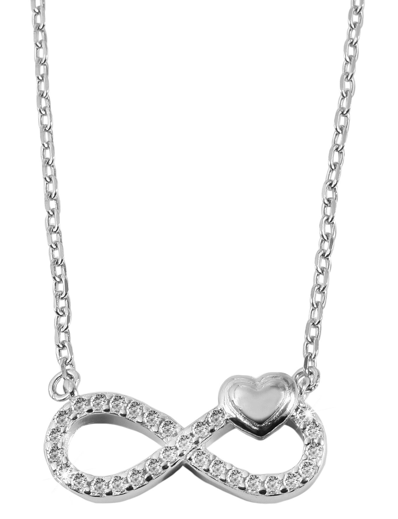 "Jihan", 925/- Echt Silber Halskette mit Anhänger Infinity mit Zirkonia, silberfarben, rhodiniert, 42 cm