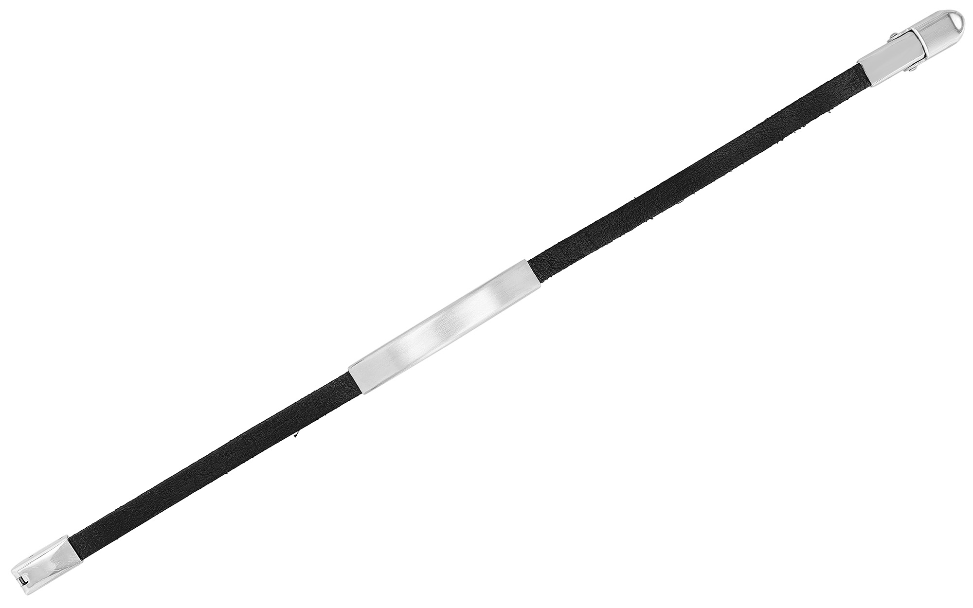 "Colin", Echtlederarmband, Edelstahlgravurplatte, schwarz/silberfarben, 21 cm