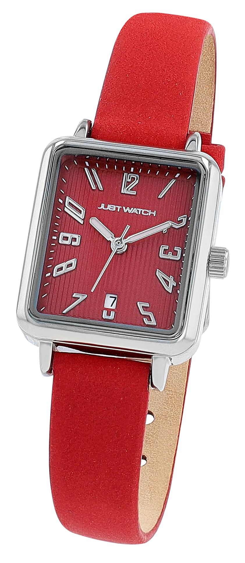 JUST WATCH Damenuhr "Aveline" mit Echtlederband, eckiges Design, rot/ silberfarben