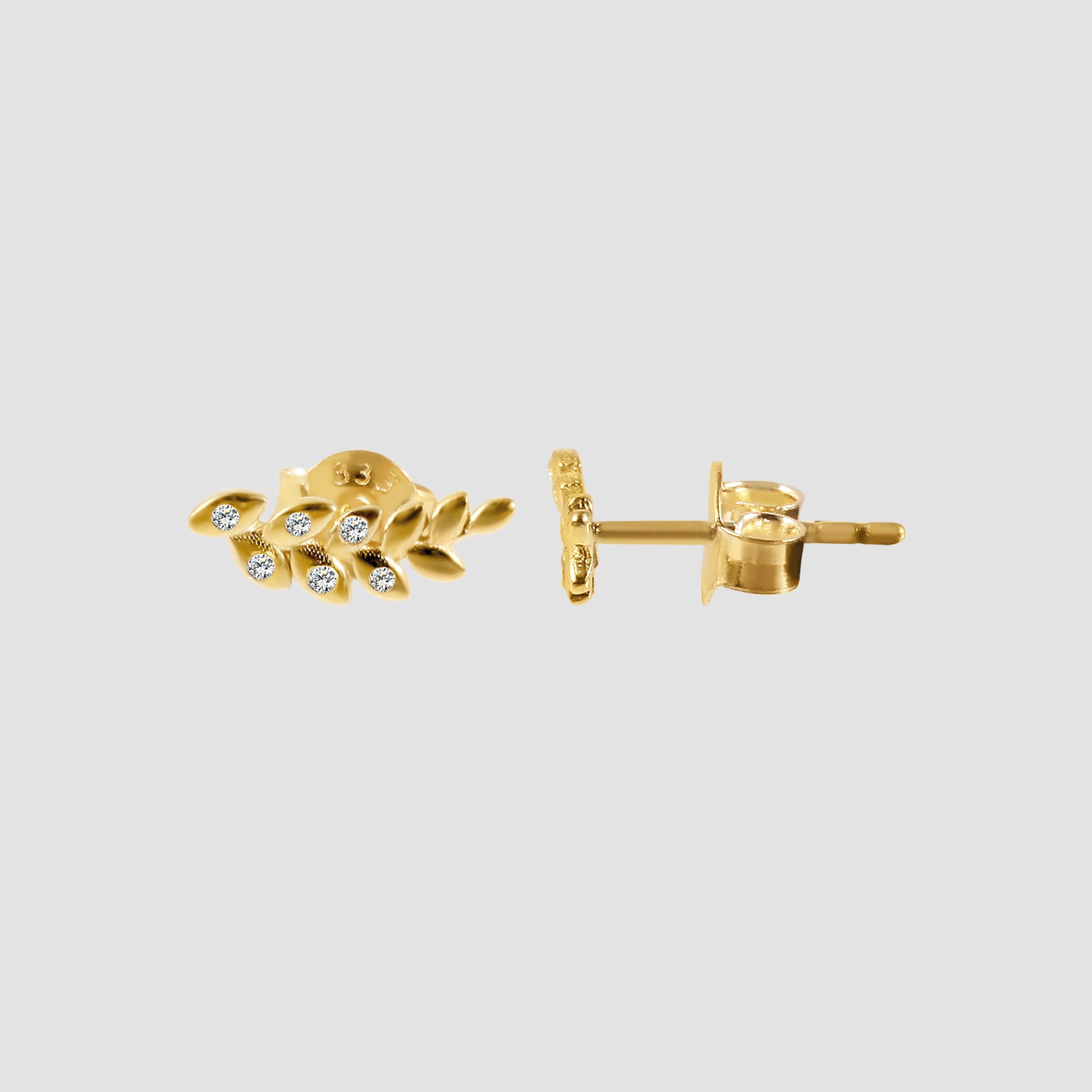 333/- Gold "Novalee" Ohrstecker, Blatt mit Zirkoniabesatz, 8 Karat, Gelbgold
