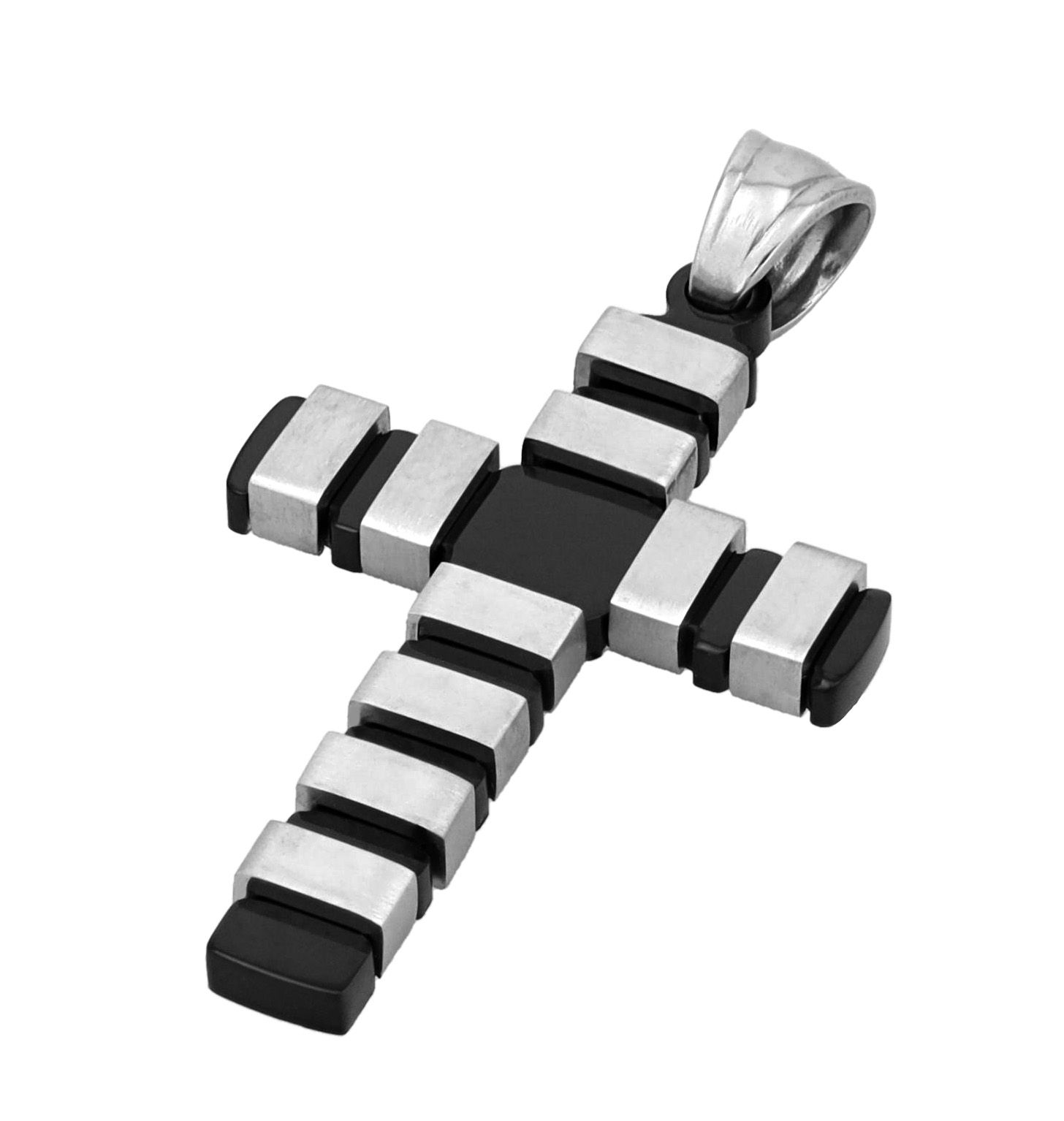 Akzent Kreuz "Arden", Edelstahlanhänger, matte & polierte Elemente, bicolor (schwarz/silberfarben)