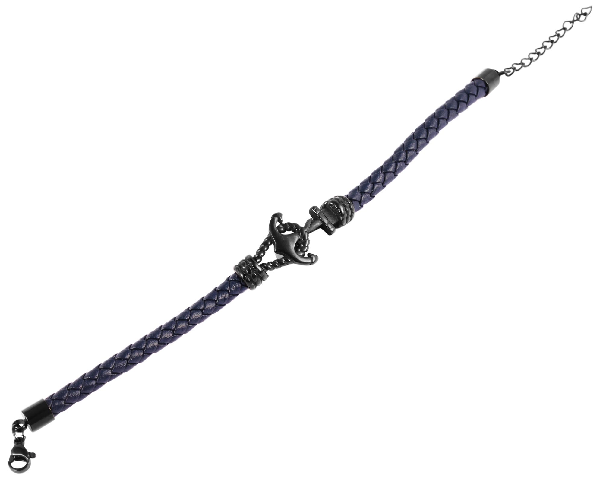 Akzent Echtlederarmband mit Edelstahlelement Anker, dunkelblau/schwarz