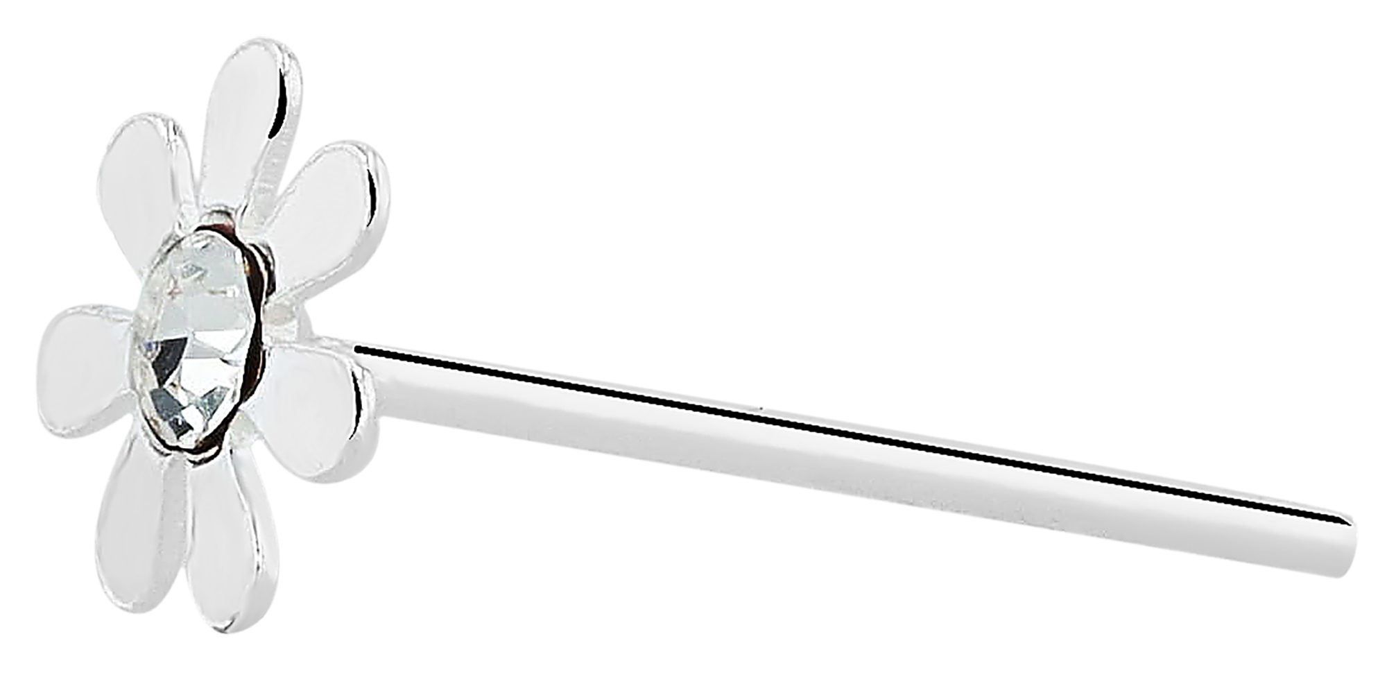 "Voline" I-förmiger Nasenstecker/ Nasenpiercing , 925/- Echt Silber, rhodiniert, Blüte, VE-20 Stück