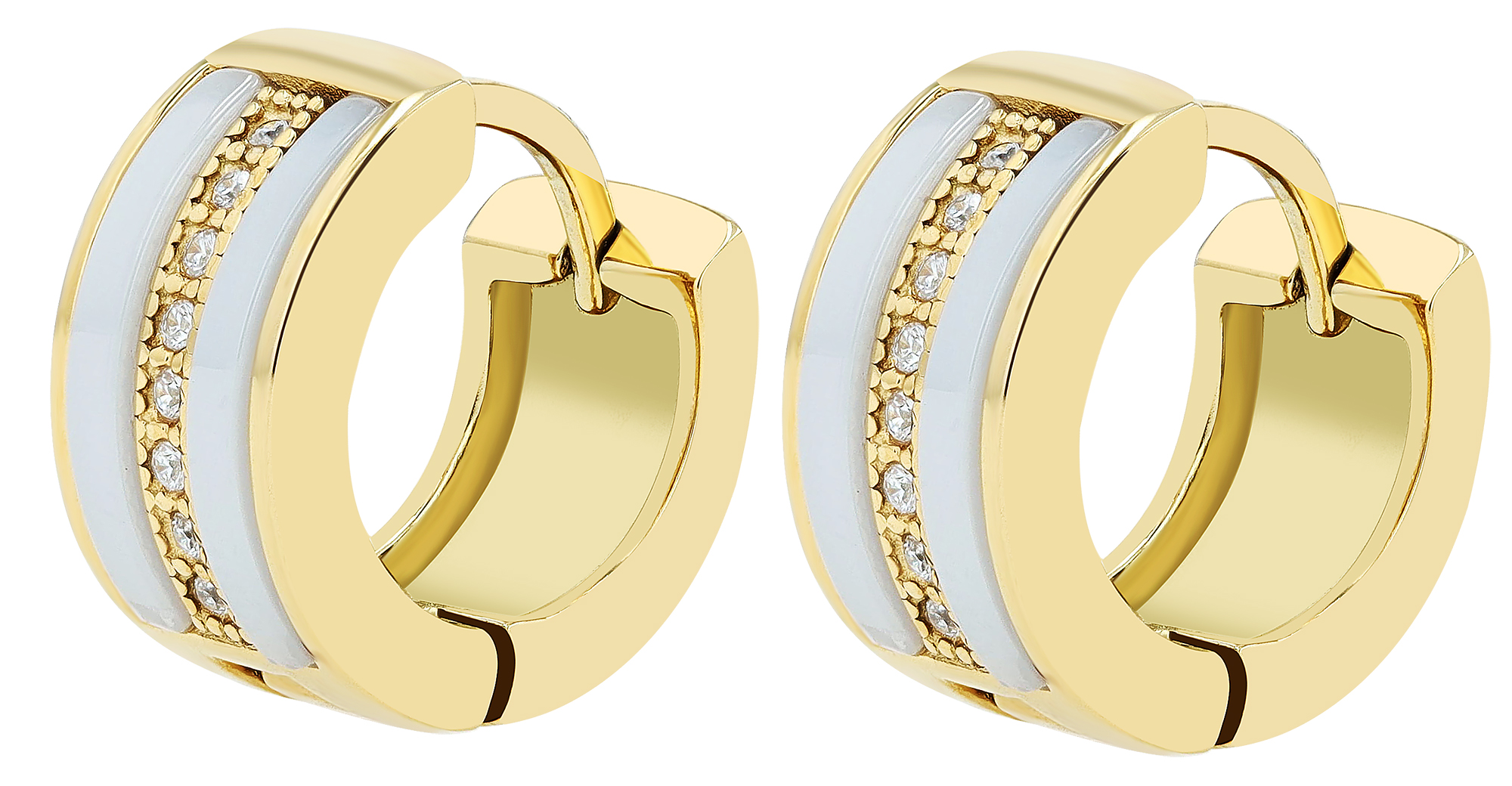 "Rita" Edelstahl-Keramik Creolen Ø 10 mm/ 7mm, Zirkonia, goldfarben