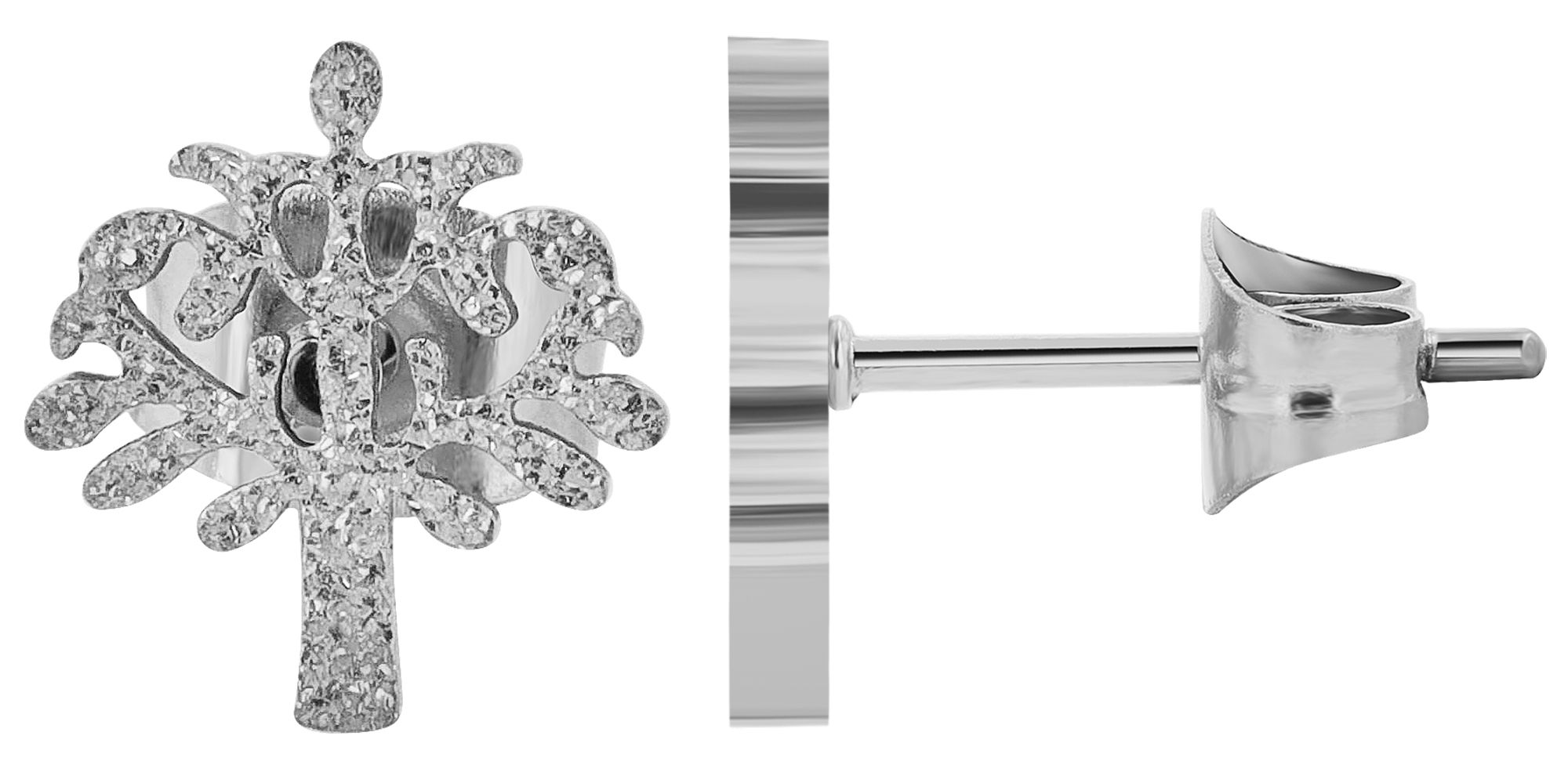 Akzent Schmuckset "Lea" aus Edelstahl, Halskette & Ohrstecker mit Lebensbaum, sandgestrahlt, silberfarben