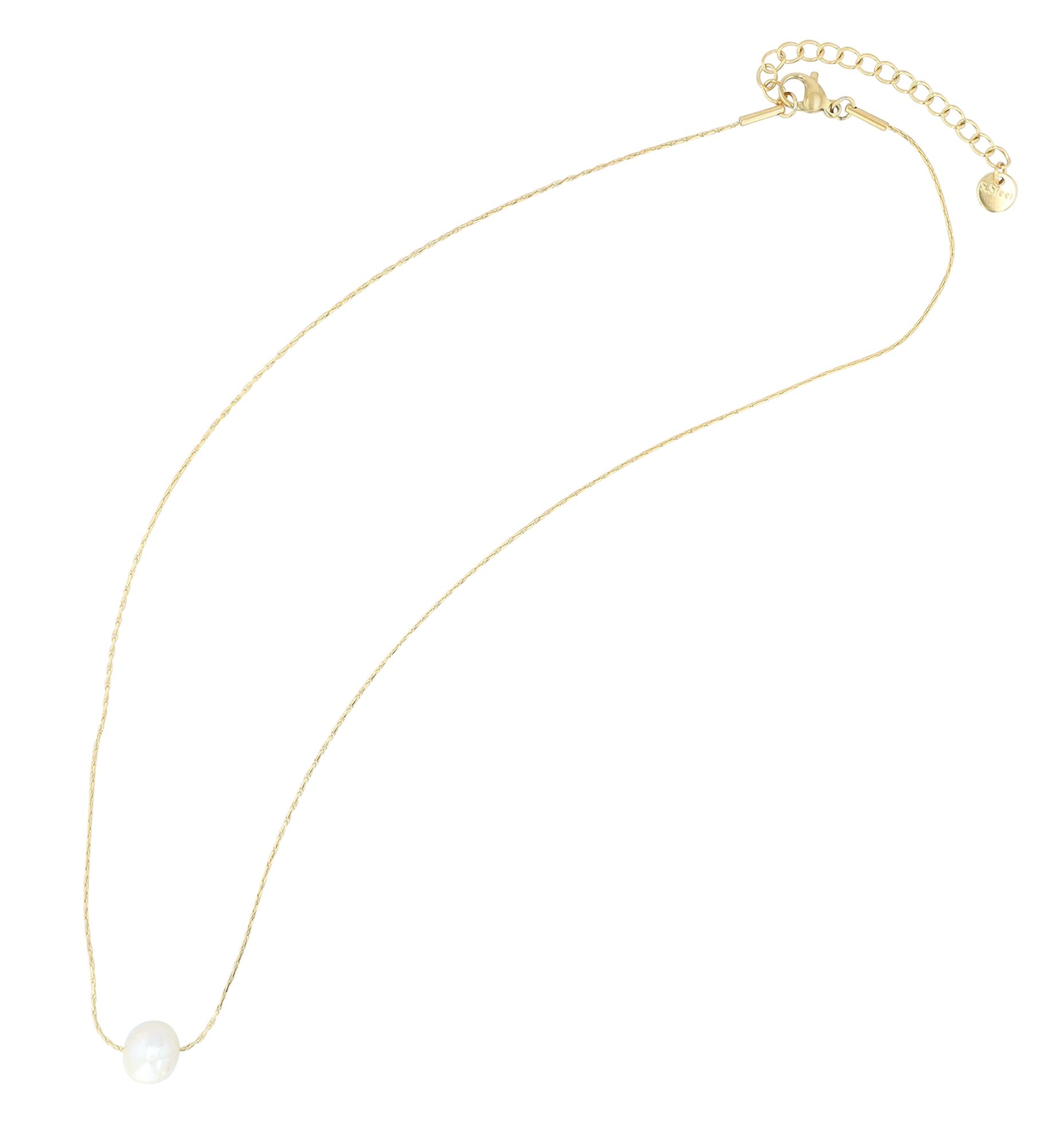 Akzent Halskette "Indra" mit Perle, Edelstahl, 43+5 cm, goldfarben
