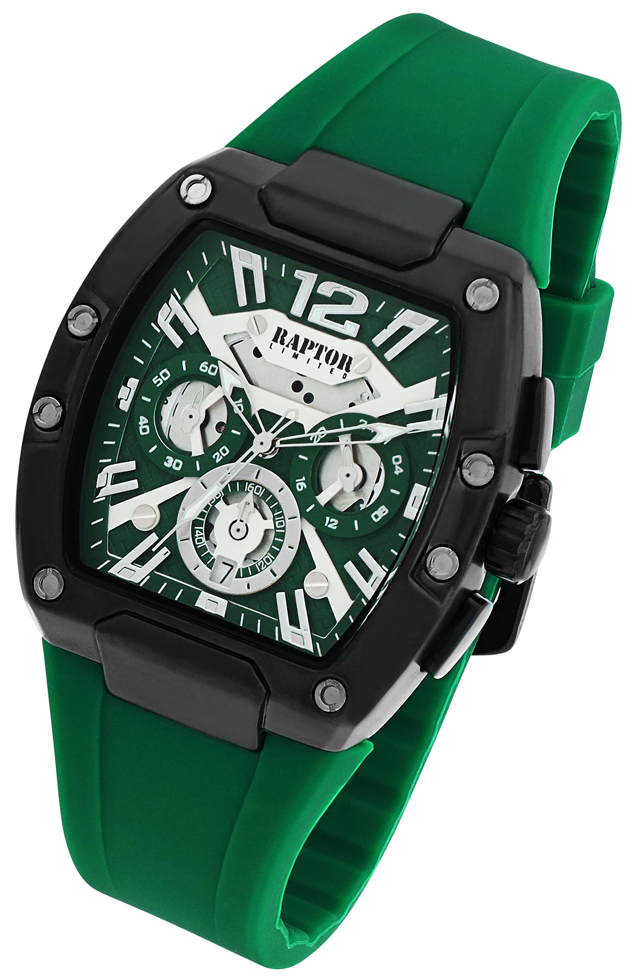 Raptor Limited Herrenuhr "Aldriel", Silikonarmband, Chronograph, grün/ schwarz